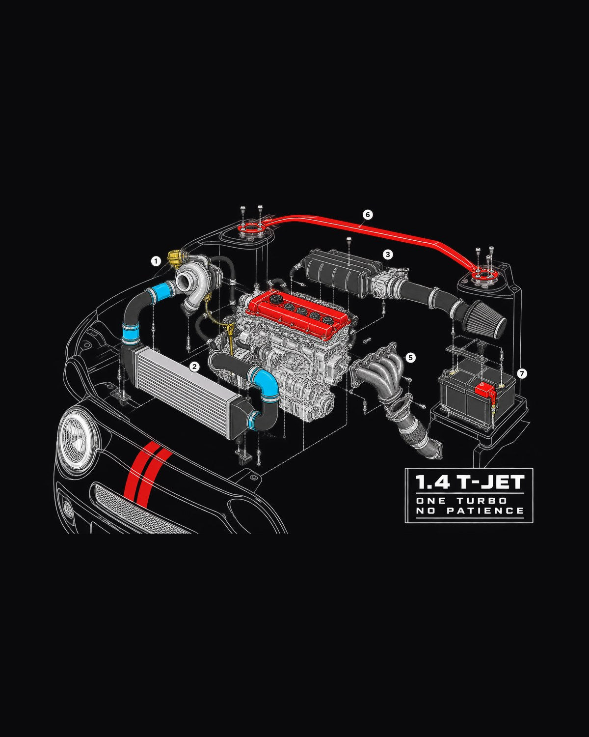 Abarth 695 Special Edition 1.4 T-Jet Blueprint Shirt, One Turbo design only