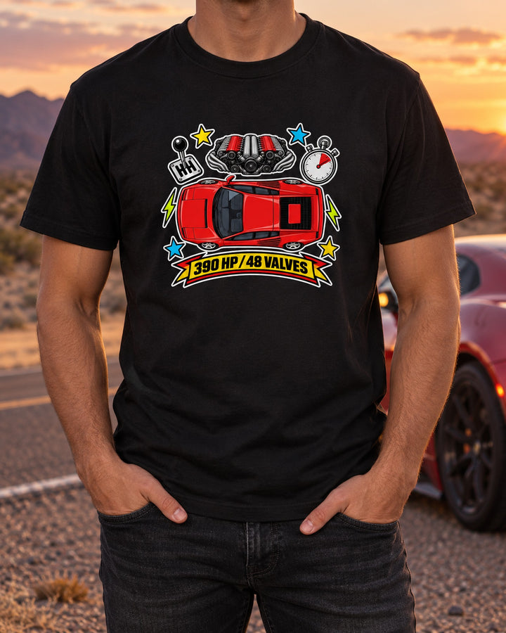Ferrari Testarossa Strakes Sticker Bomb Collage Tee T-Shirt Black worn hero