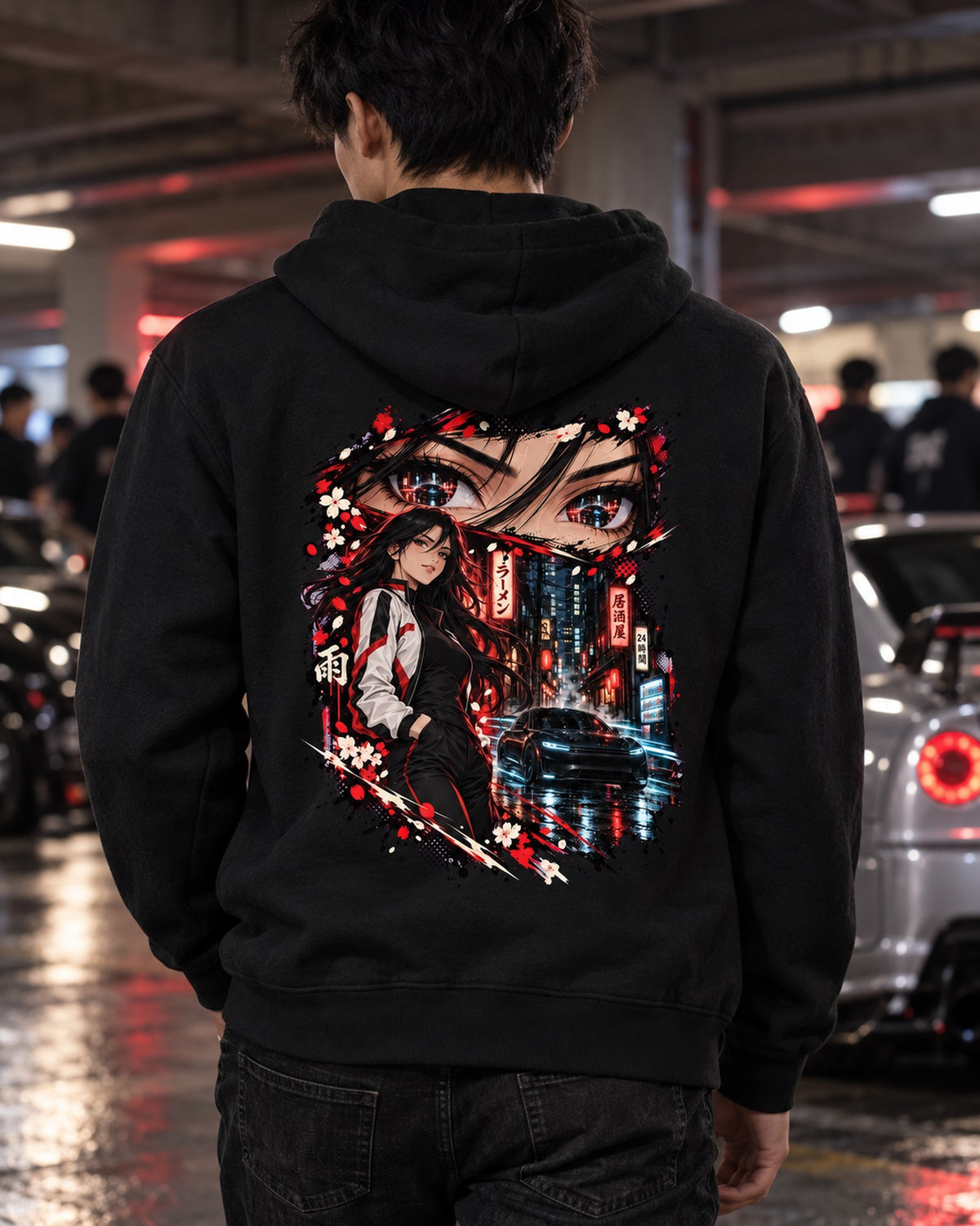 Tesla Model S Plaid Anime Girl Shirt, Hoodie & More Zip Hoodie Black worn hero