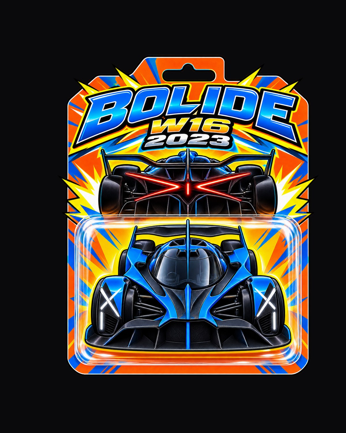 Bugatti Bolide 2023 W16 Toy Blister Pack Card Graphic Tee design only
