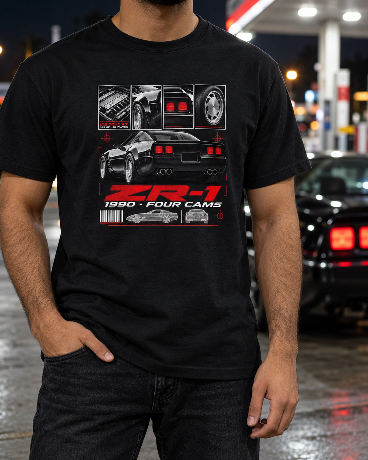 Corvette C4 ZR-1 1990 LT5 Dossier Shirt, DOHC V8 Car Gift T-Shirt Black worn hero