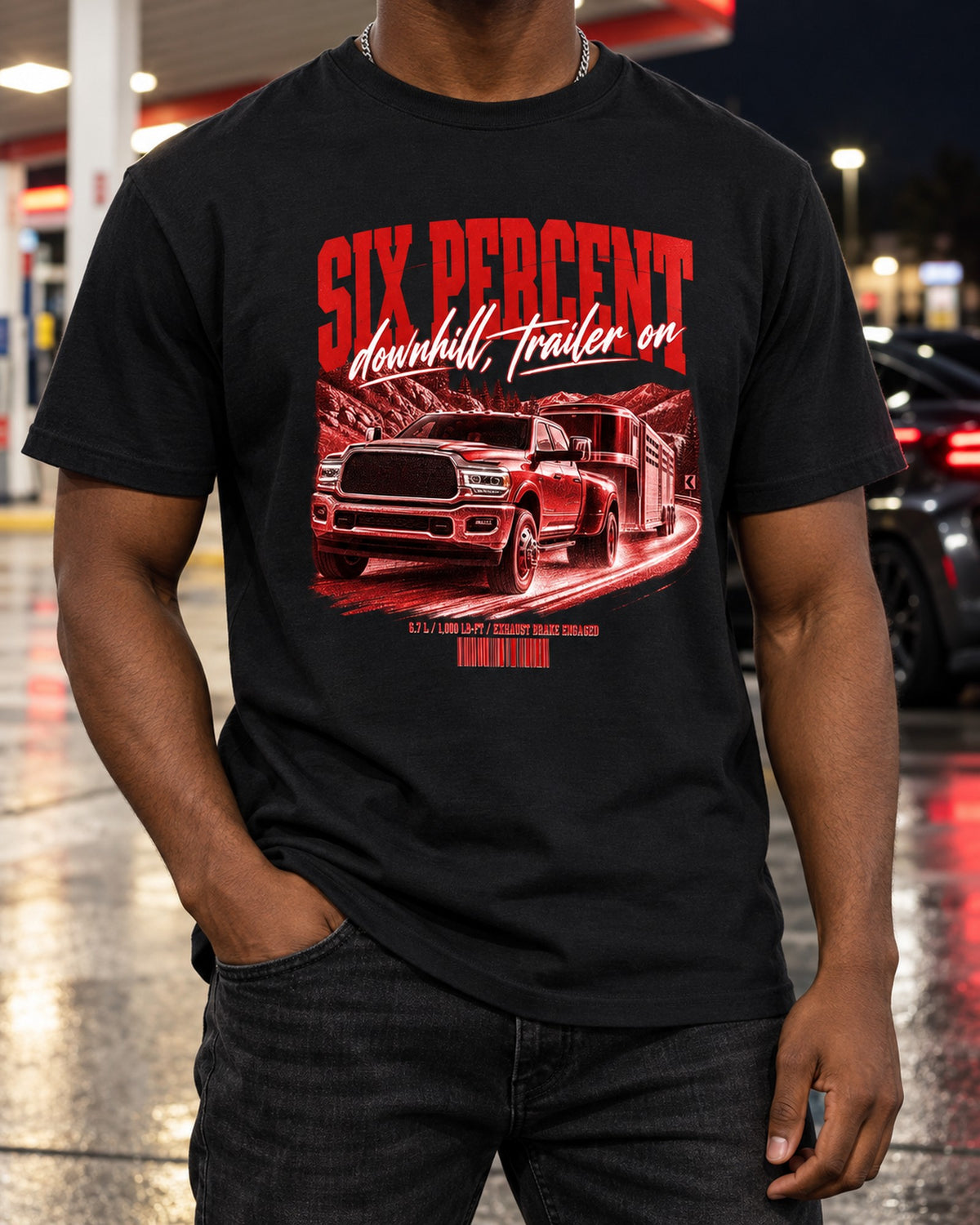Ram 3500 5th Gen Six Percent Street Poster Shirt, Trailer On T-Shirt Black worn hero