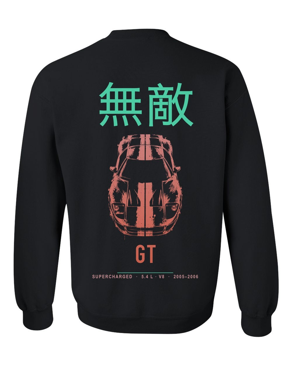 GT full-back artwork black crewneck back view with the design