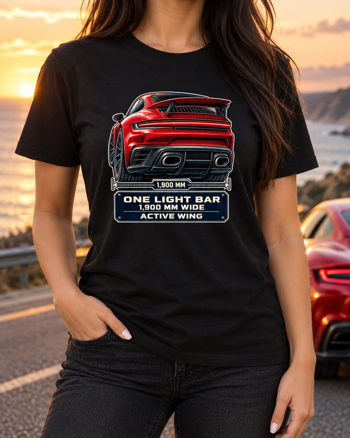 Porsche 992 Turbo S Taillight Detail Macro Tee, Car Gift T-Shirt Black worn hero