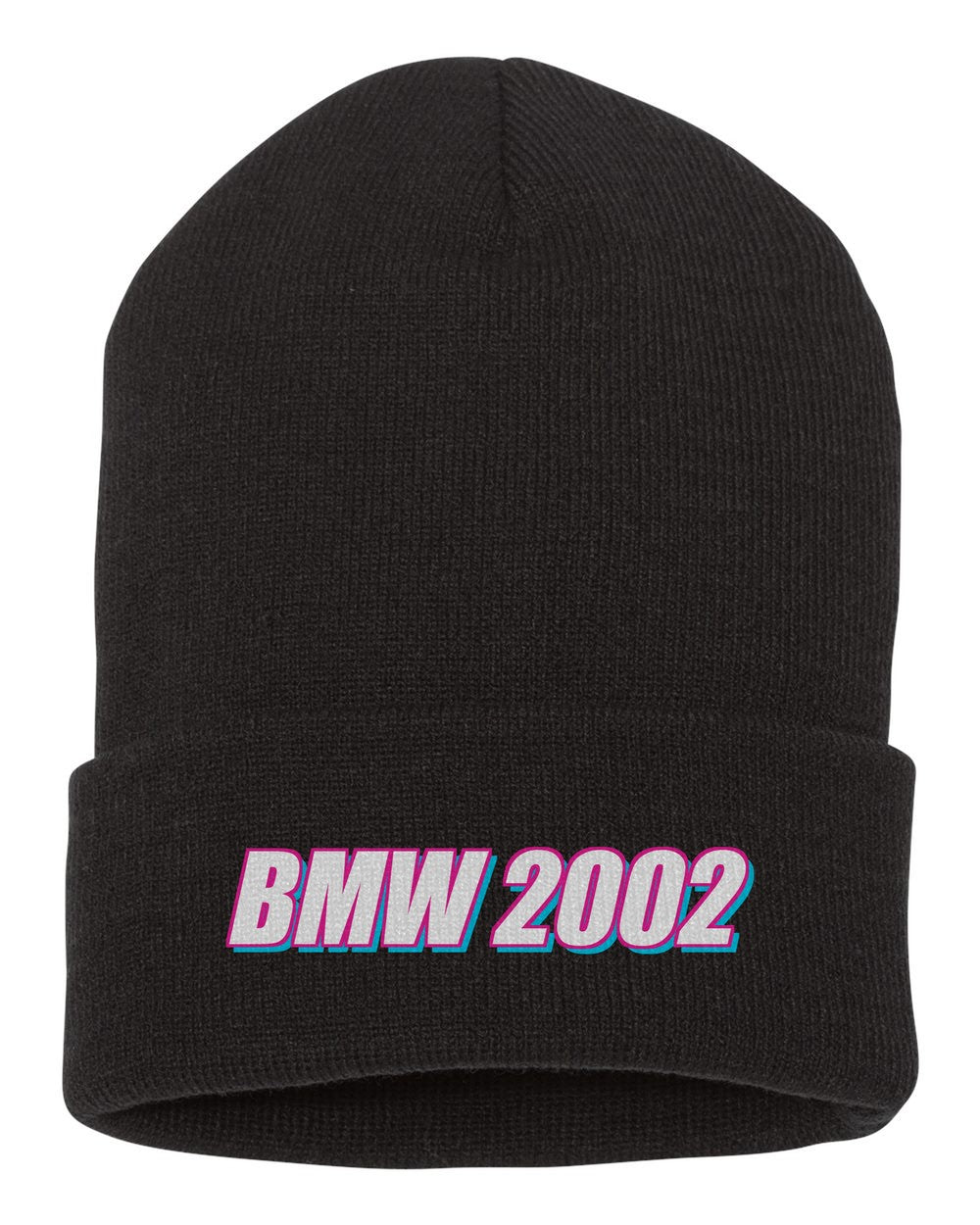 Bmw 2002 black beanie front view with car name
