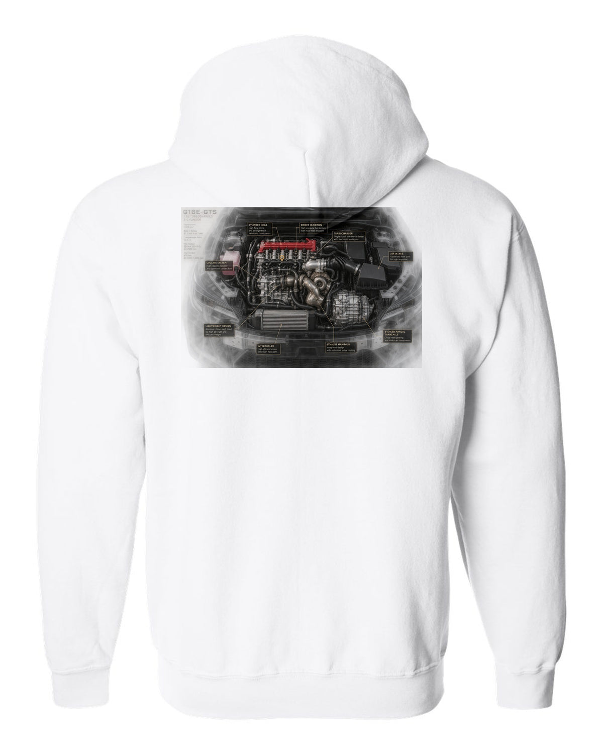 GR Corolla Circuit Edition Aero Callouts Graphic Tee white zip hoodie back view with the design
