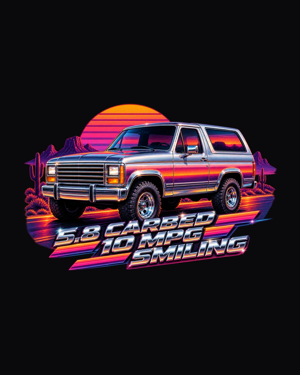 1980-86 Ford Bronco Bullnose Sunset Chrome Airbrush Shirt design only