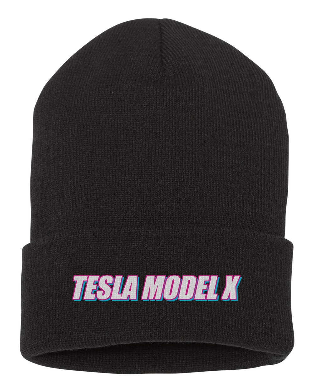 Tesla Model X black beanie front view with car name