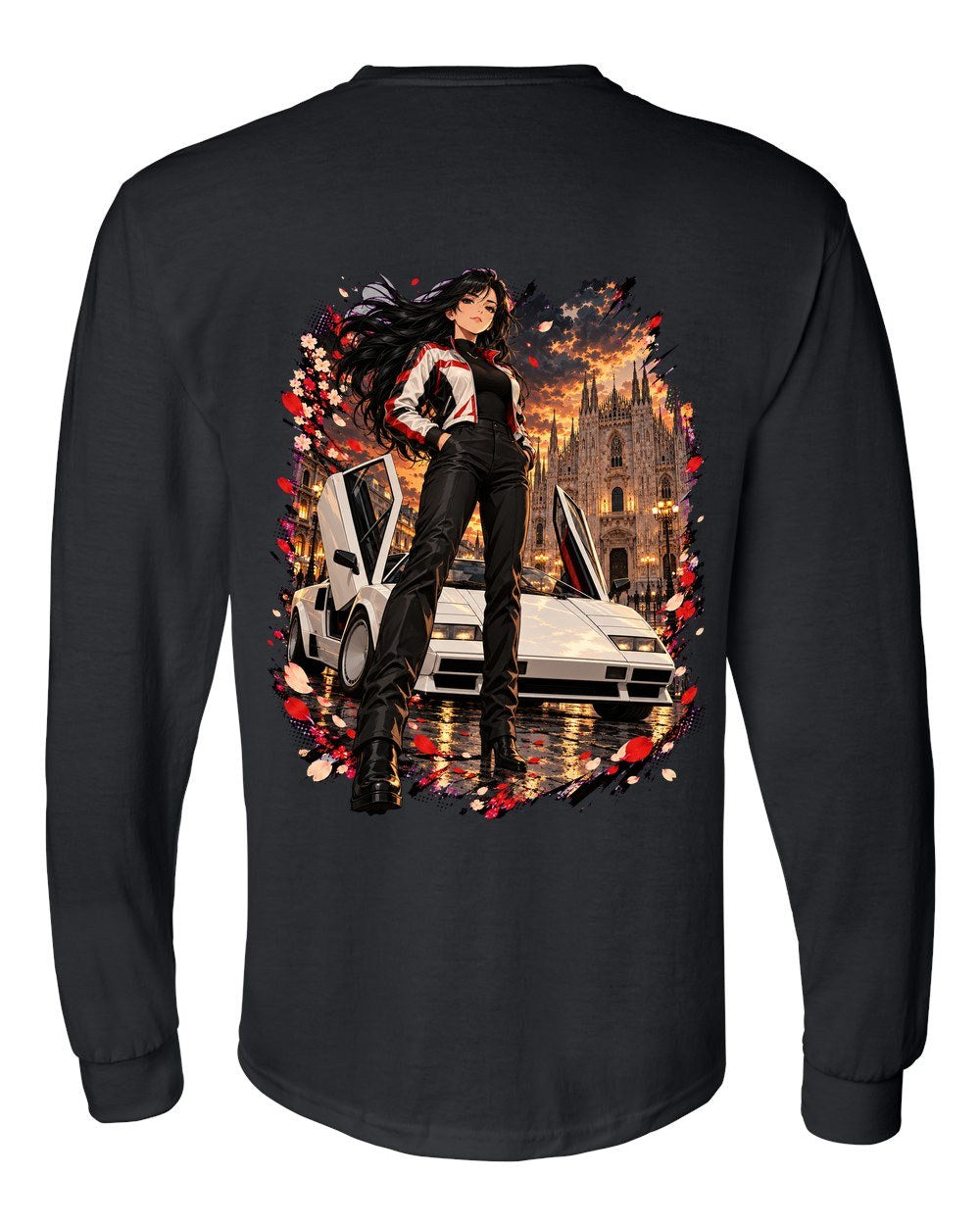 Lamborghini Countach Anime Girl Long Sleeve Black back
