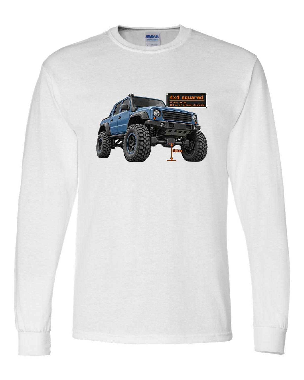 Halftone print of a Mercedes-AMG G63 4x4 squared W463 white long sleeve front view with the design