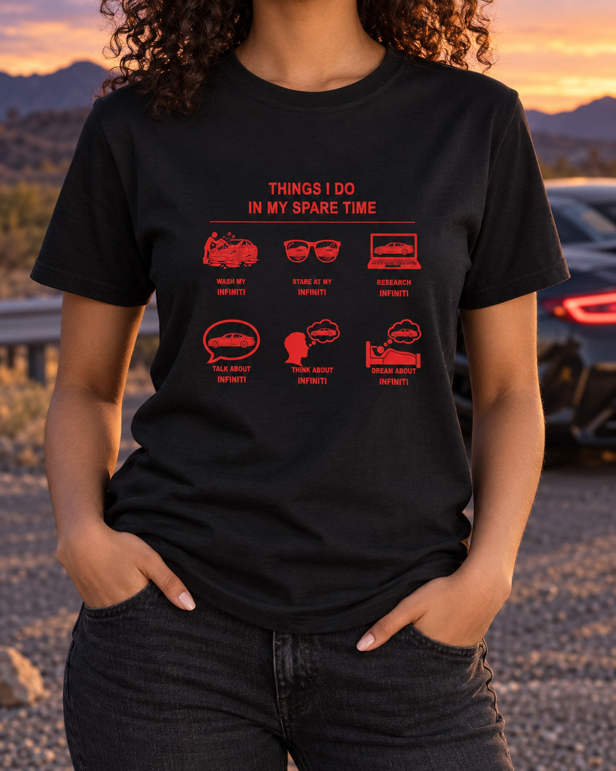 Infiniti Things I Do Shirt, Hoodie & More T-Shirt Black worn hero