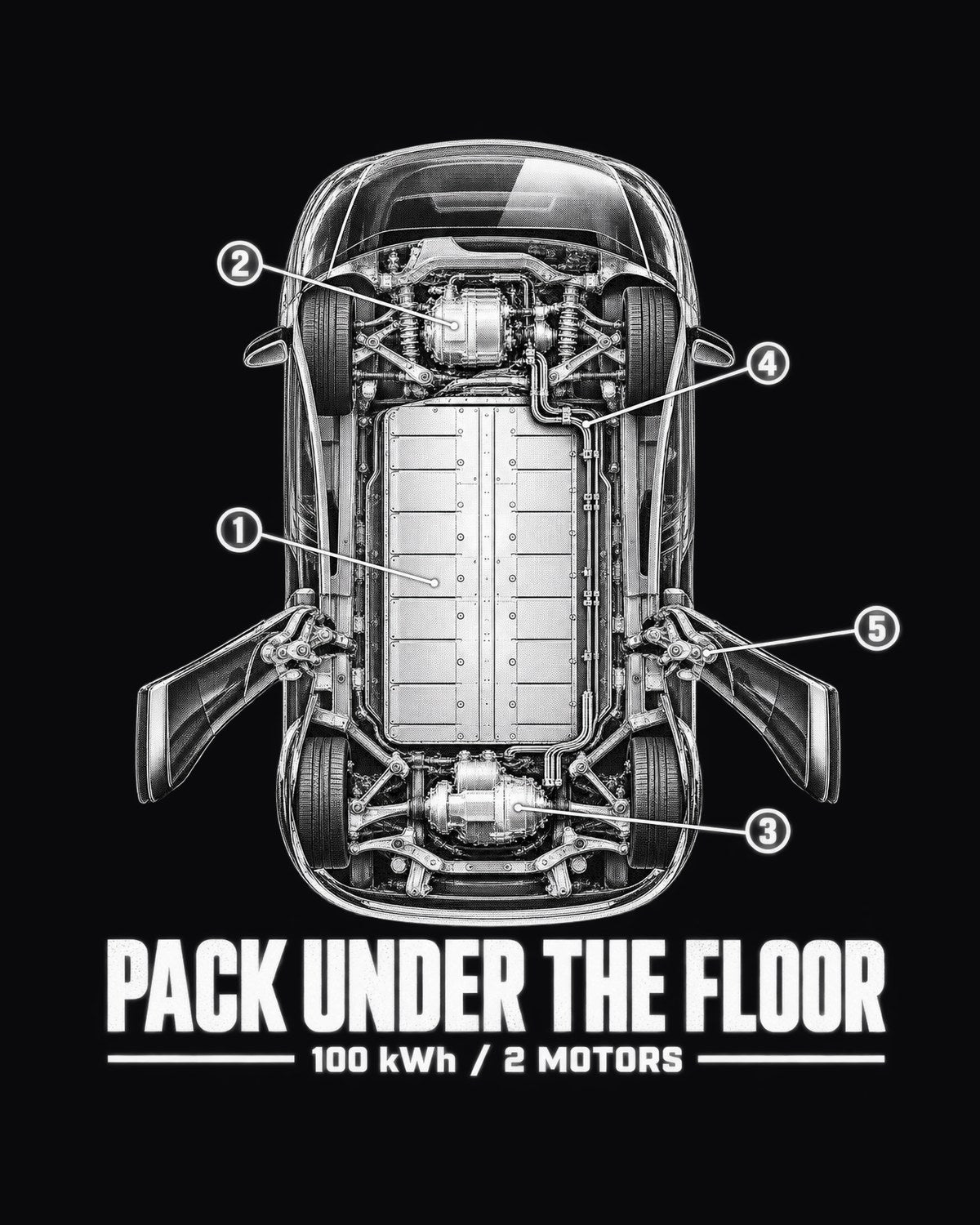 Tesla Model X 100D Skateboard Chassis Cutaway Shirt, EV Gift design only