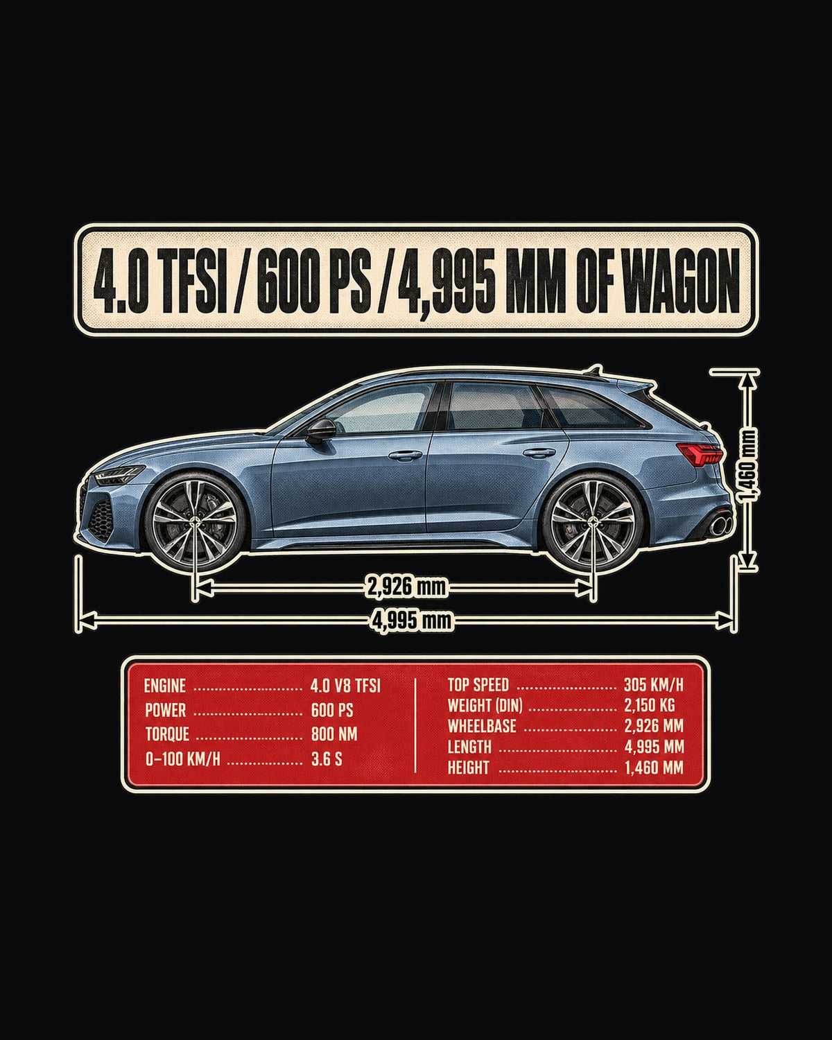 Audi RS6 Avant C8 Blueprint Profile Shirt, 4.0 TFSI design only