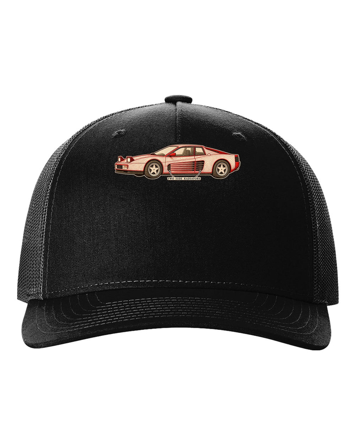 Ferrari Testarossa F110 Side Strake Contour Map black hat front view with the design