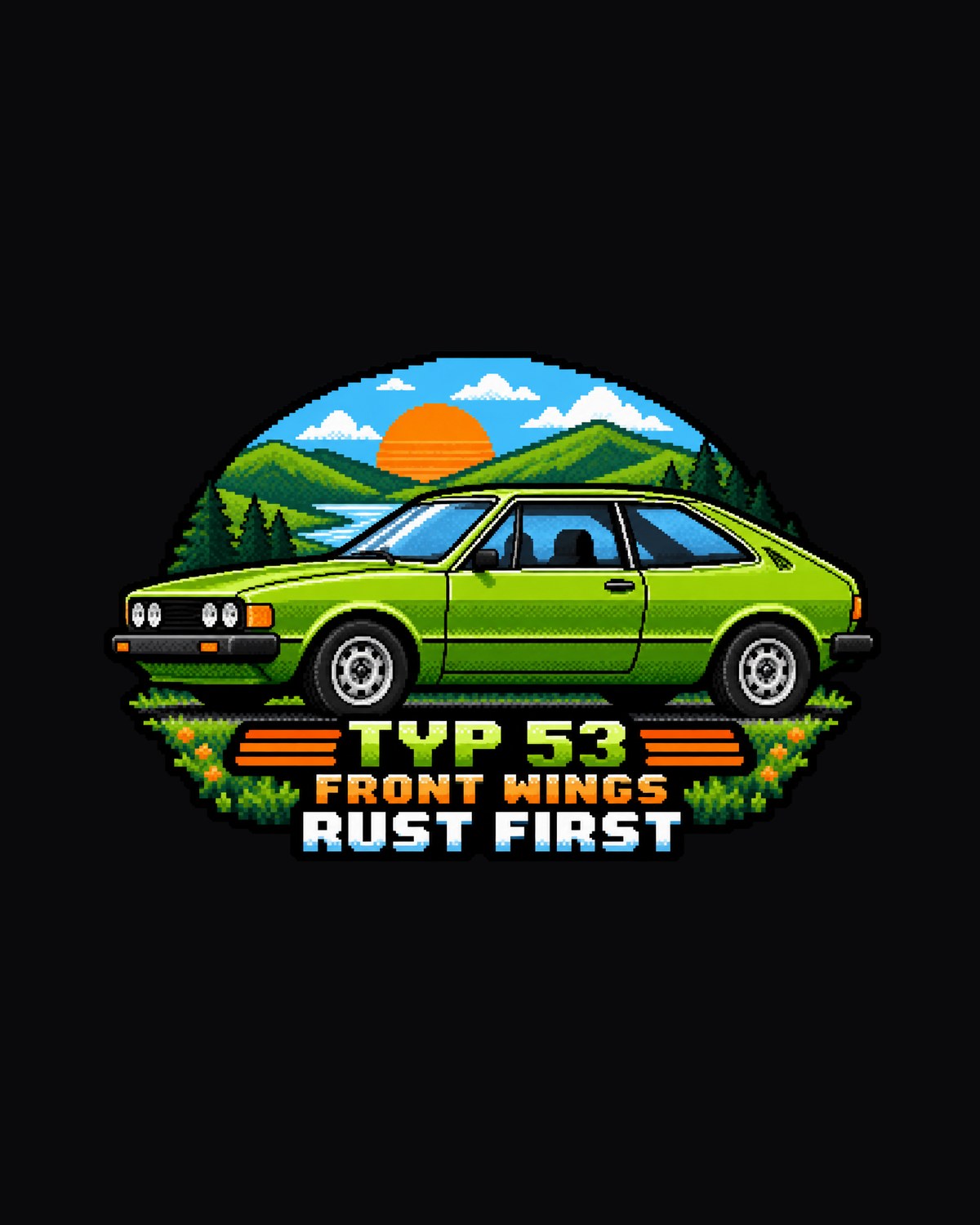 VW Scirocco Mk1 Typ 53 8-bit Pixel Art Shirt, Rust First design only