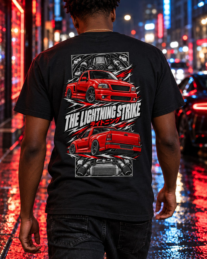 Ford F-150 SVT Lightning Torn Poster Full-Back Graphic Tee T-Shirt Black worn hero