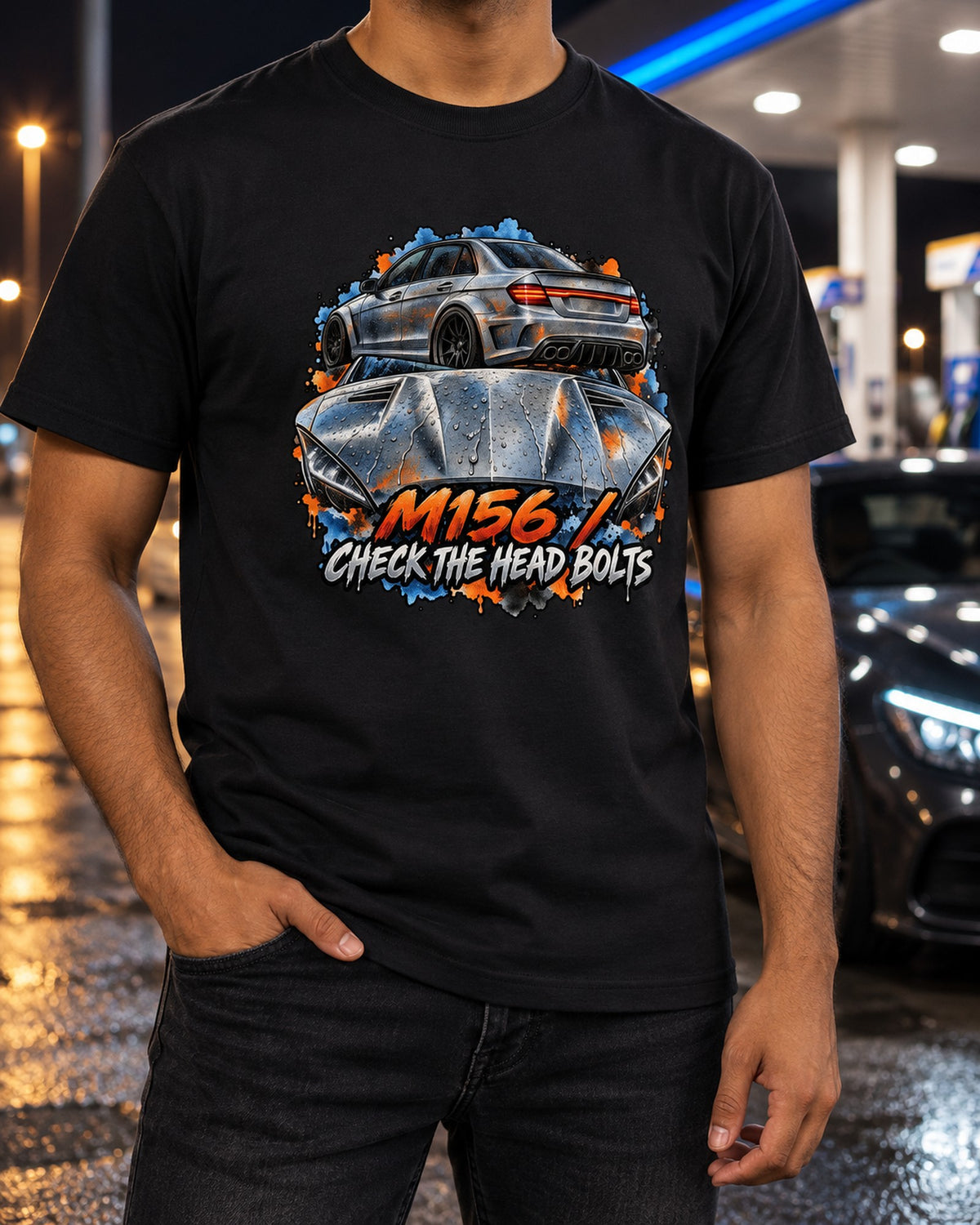 Mercedes C63 AMG W204 Cross-Drilled Brake Blueprint Shirt T-Shirt Black worn hero