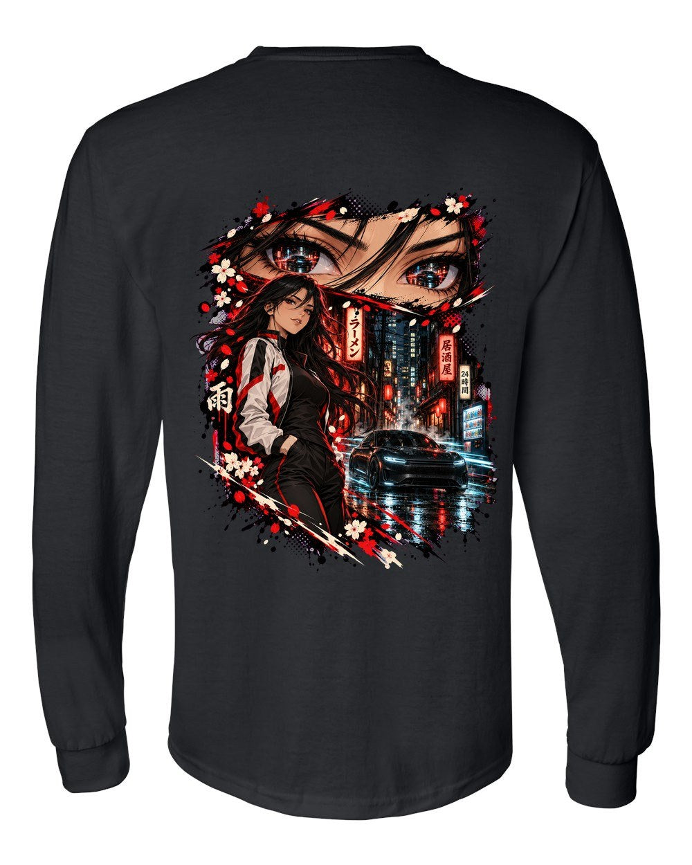 Tesla Model S Plaid Anime Girl Long Sleeve Black back