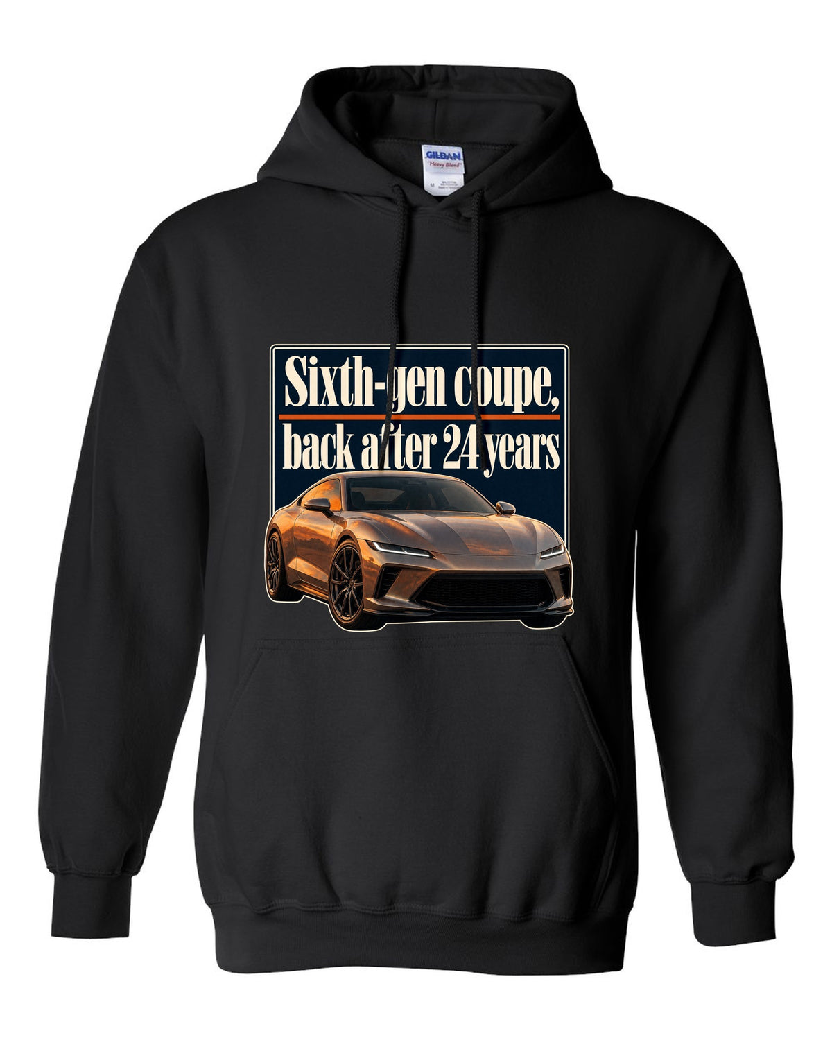 Honda Prelude 2026 sixth-gen editorial headline print black pull over hoodie front view with the design