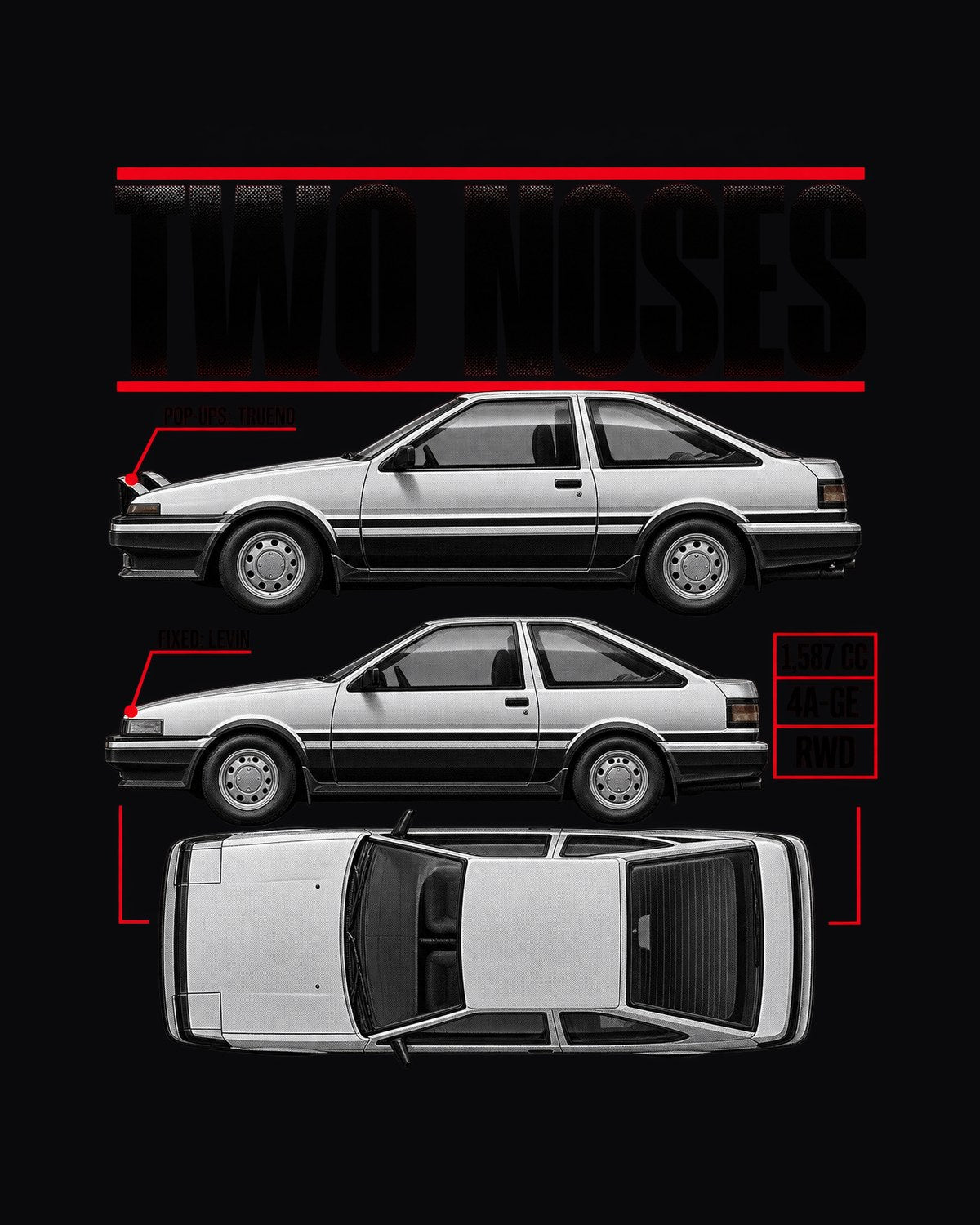 Toyota AE86 Trueno vs Levin Spec Poster Shirt, Pop-Ups or Fixed design only