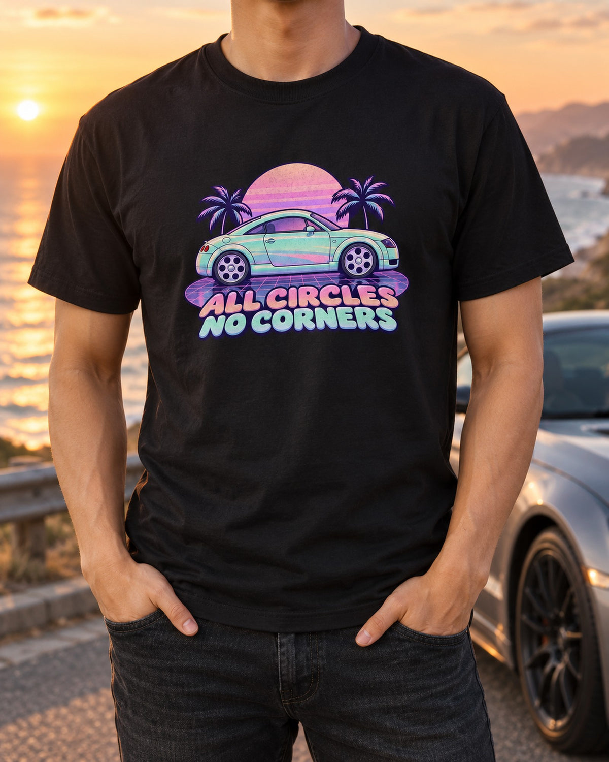 Audi TT 8N Vaporwave Pastel Shirt, All Circles No Corners T-Shirt Black worn hero