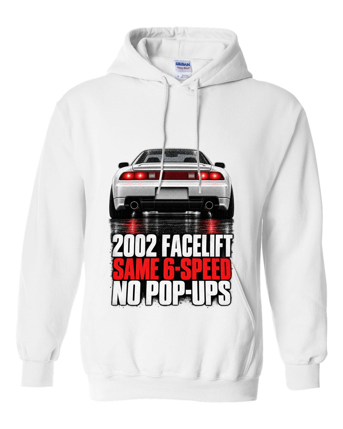 Honda NSX NA2 taillight detail design with 2002 facelift same 6-speed no pop-ups text white pull over hoodie front view with the design