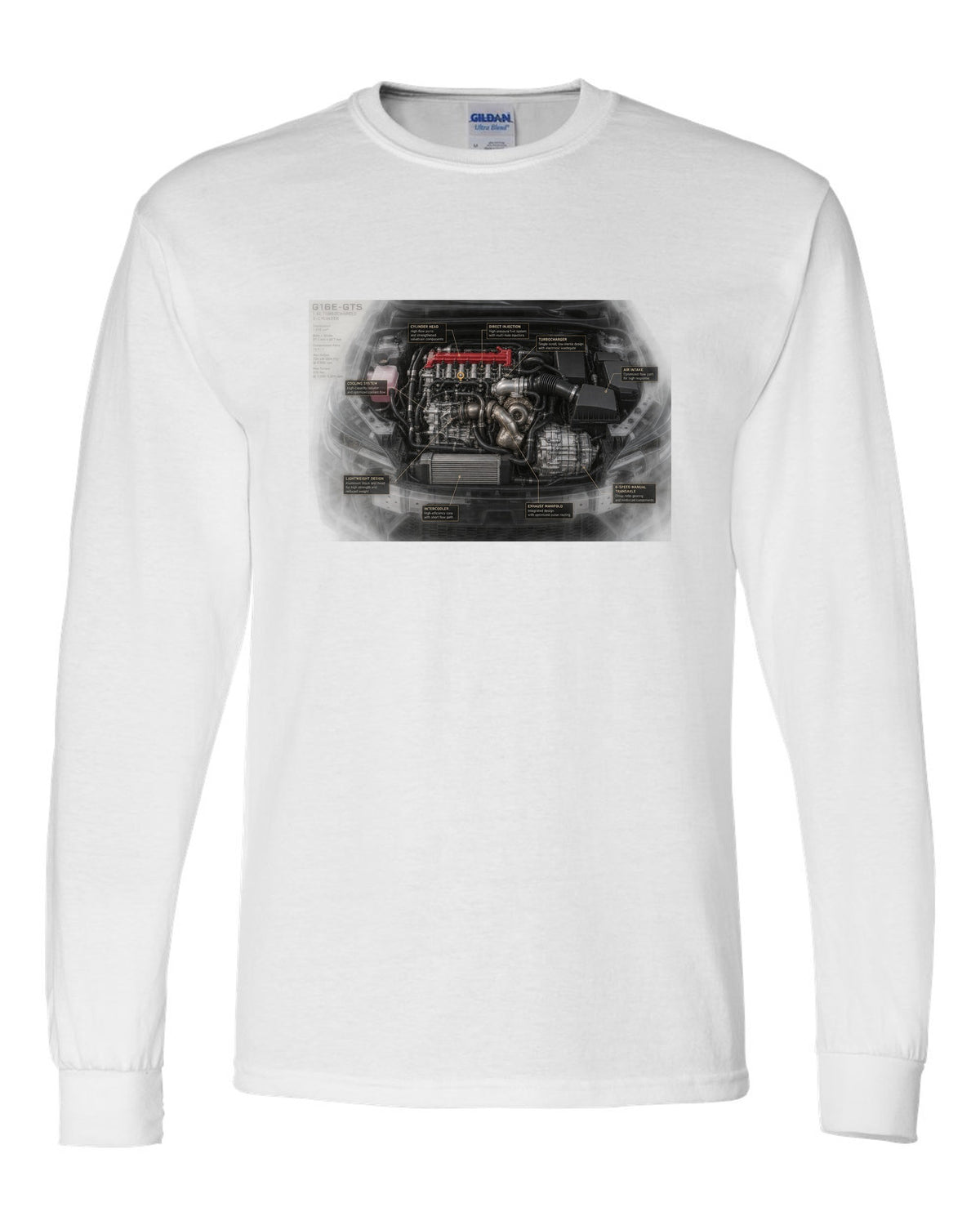 GR Corolla Circuit Edition Aero Callouts Graphic Tee white long sleeve front view with the design