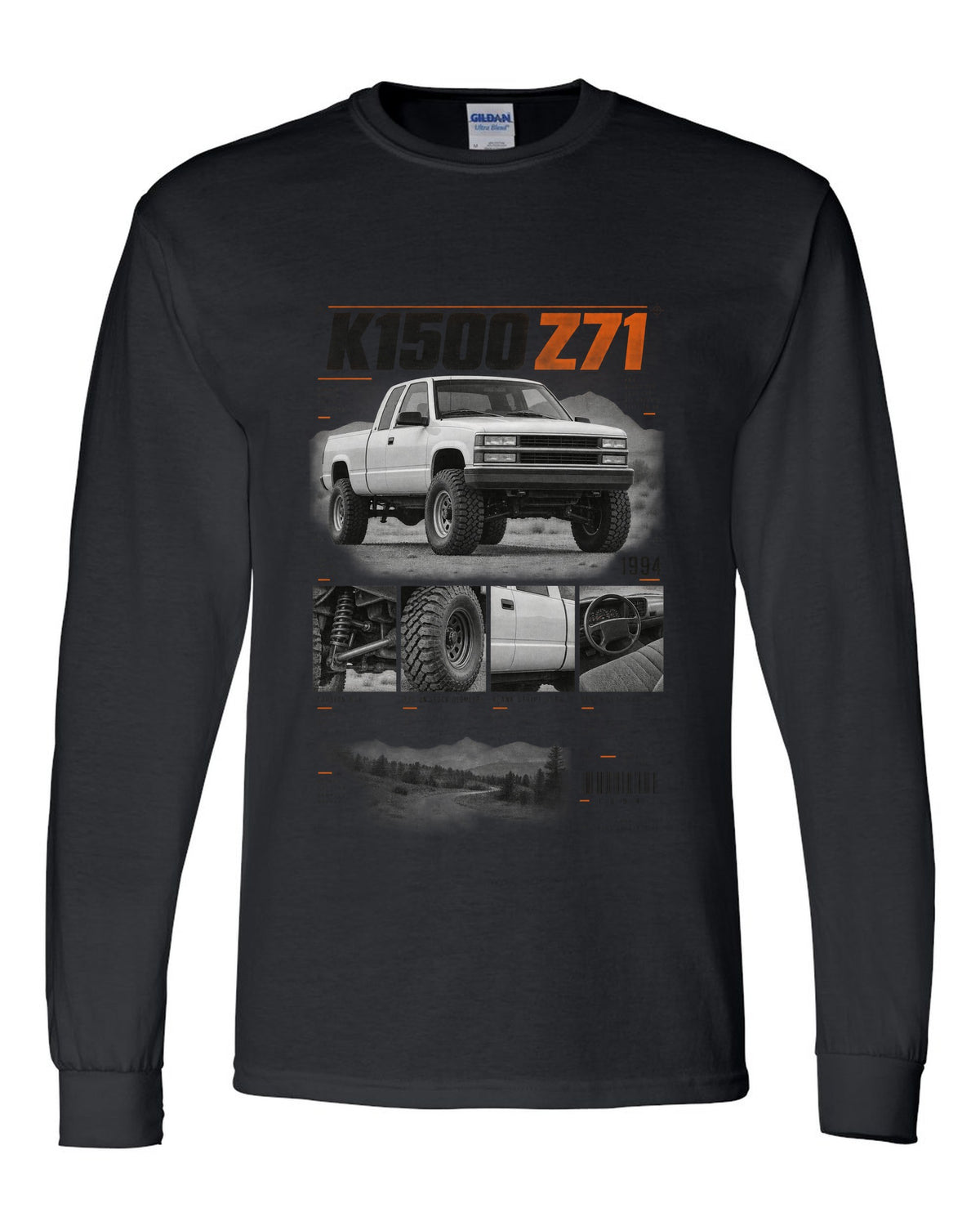 GMT400 K1500 Z71 OBS dossier panel print black long sleeve front view with the design