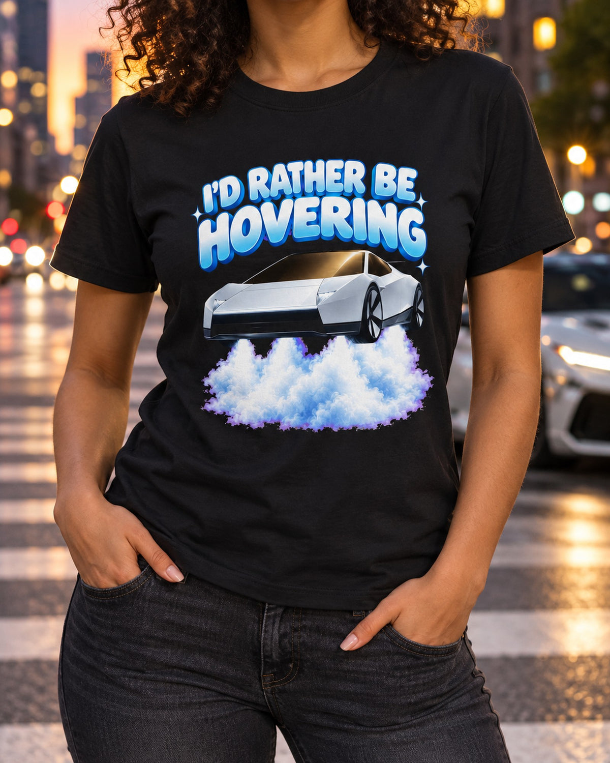 I'd Rather Be Hovering Tesla Roadster Shirt, Hoodie & More T-Shirt Black worn hero