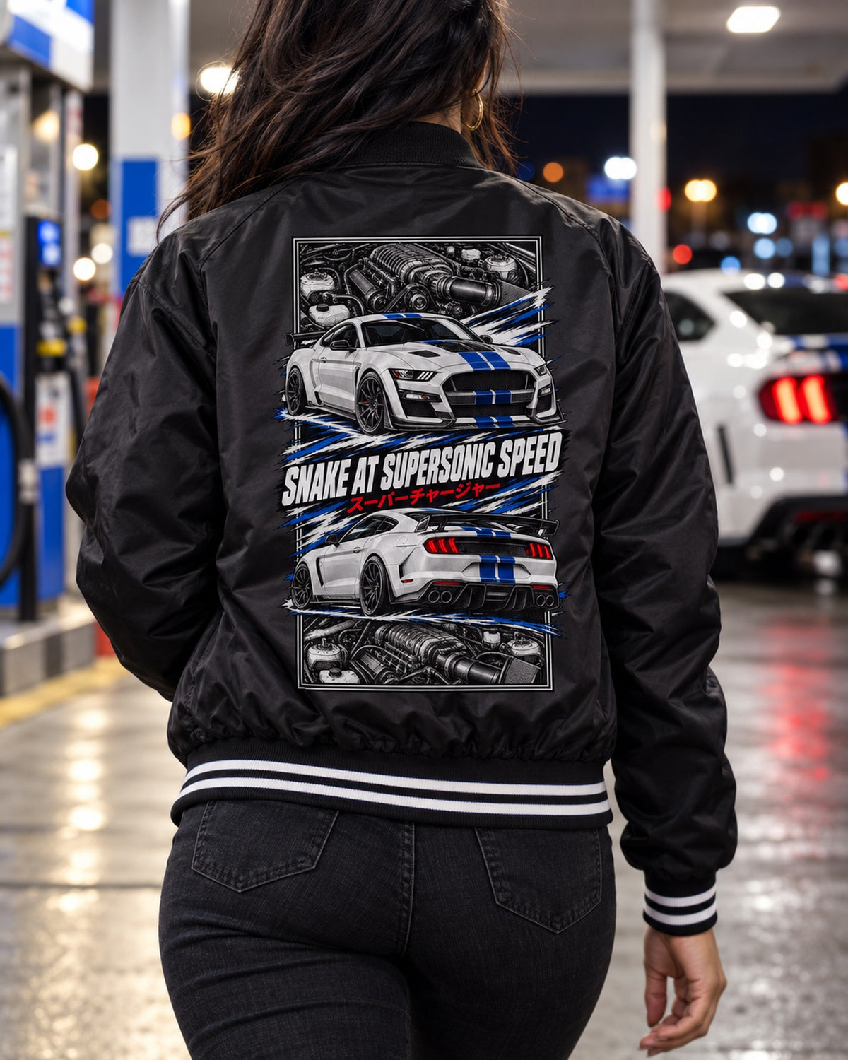 Shelby Gt500 Torn Poster Full-Back Graphic Tee Bomber Jacket Black worn hero