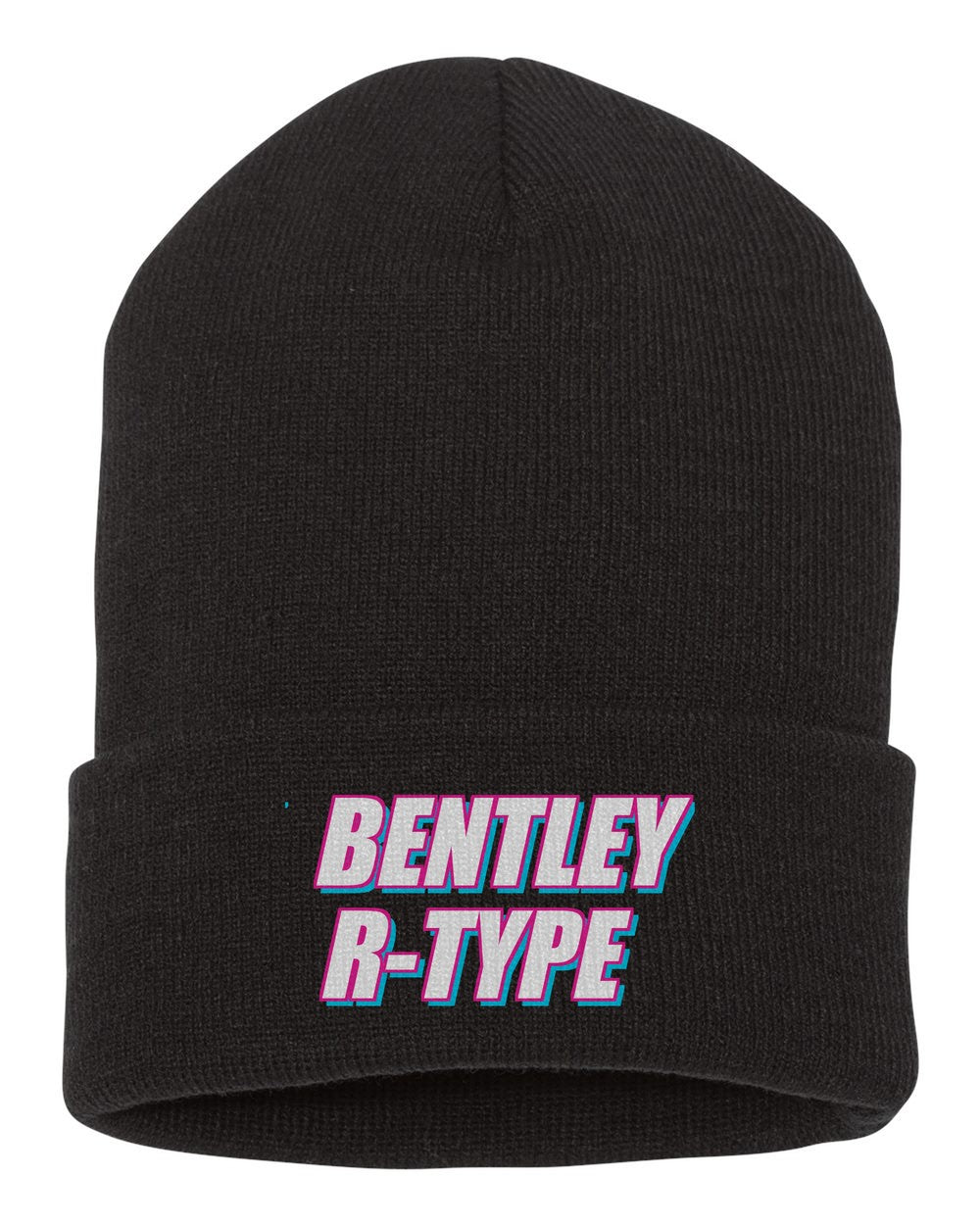 Bentley R-Type black beanie front view with car name