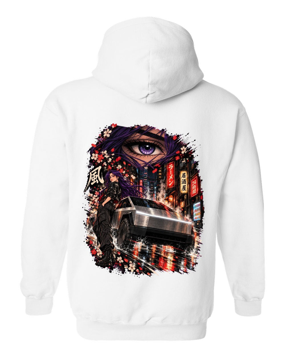 Tesla Cybertruck Anime Girl Pull Over Hoodie White back