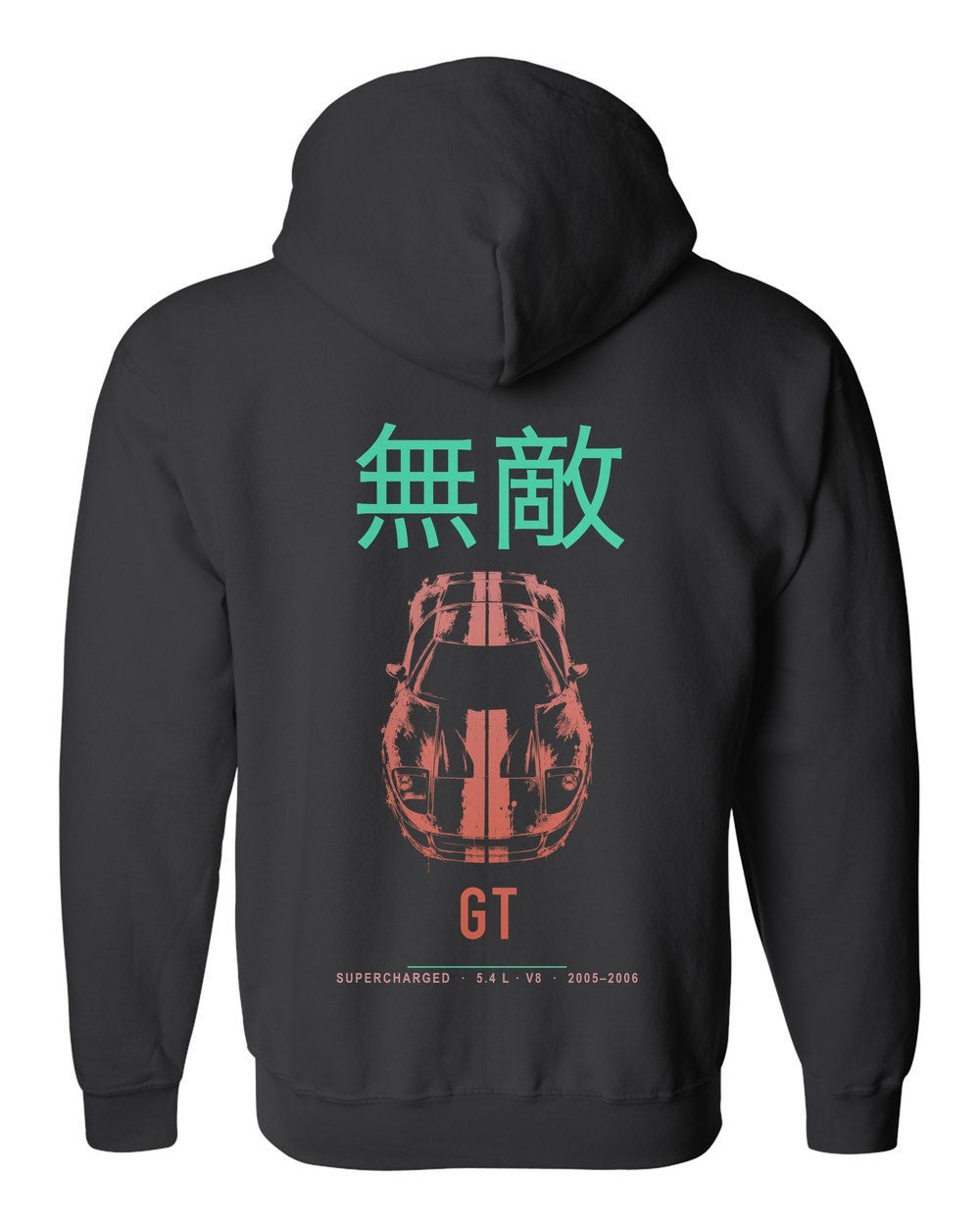 GT full-back artwork black zip hoodie back view with the design