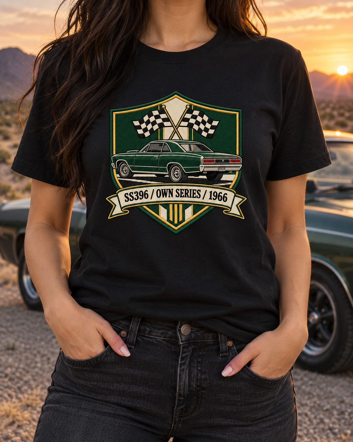 1966 Chevelle SS396 A-Body Embroidery Shield Shirt, Own Series T-Shirt Black worn hero