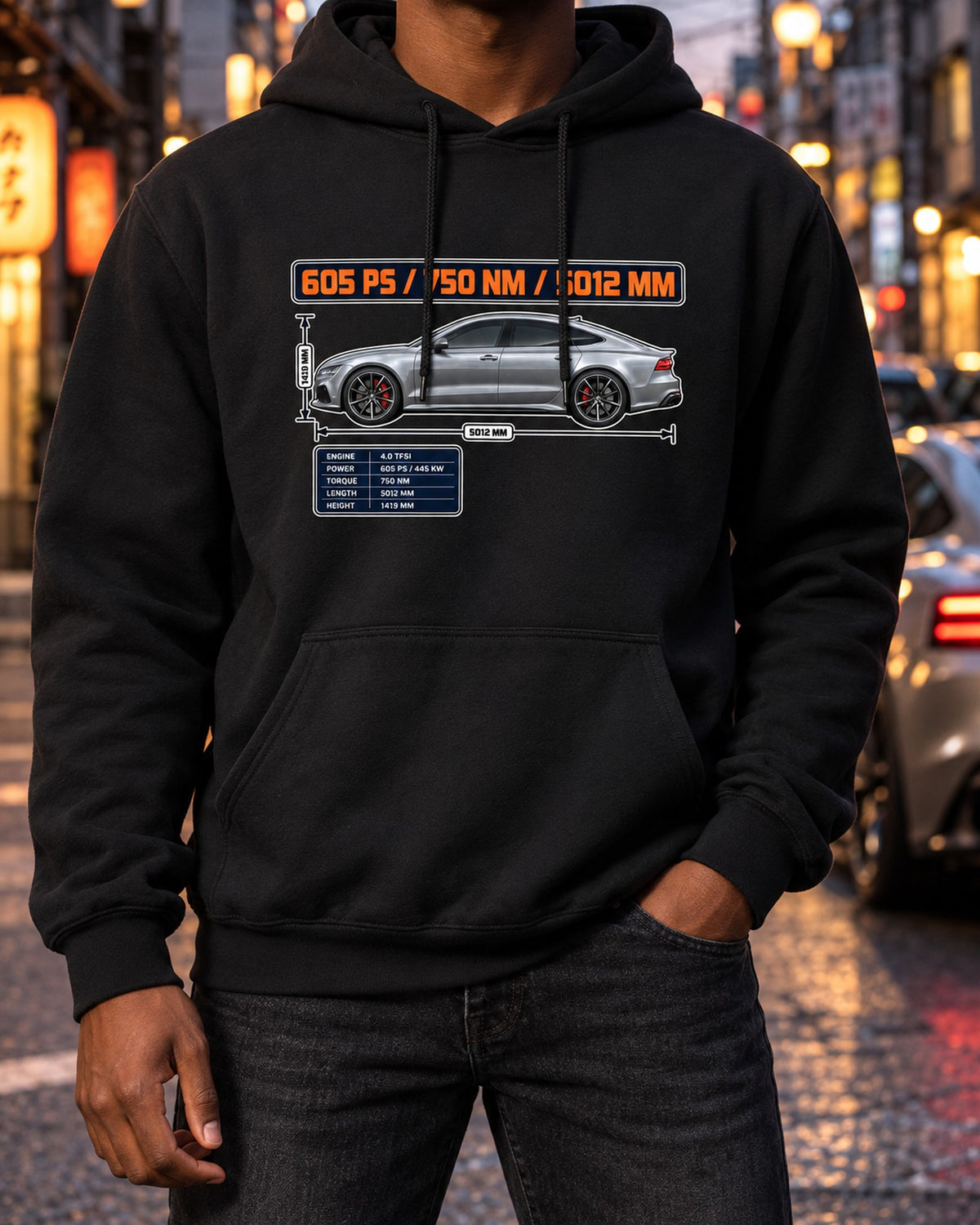 Audi RS7 Sportback Performance C7 Spec Poster Shirt Pull Over Hoodie Black worn hero