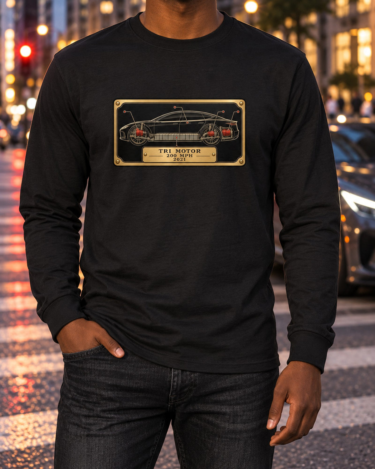 Tesla Model S Plaid Spec Sheet Data Plate Shirt, Car Guy Gift Long Sleeve Black worn hero