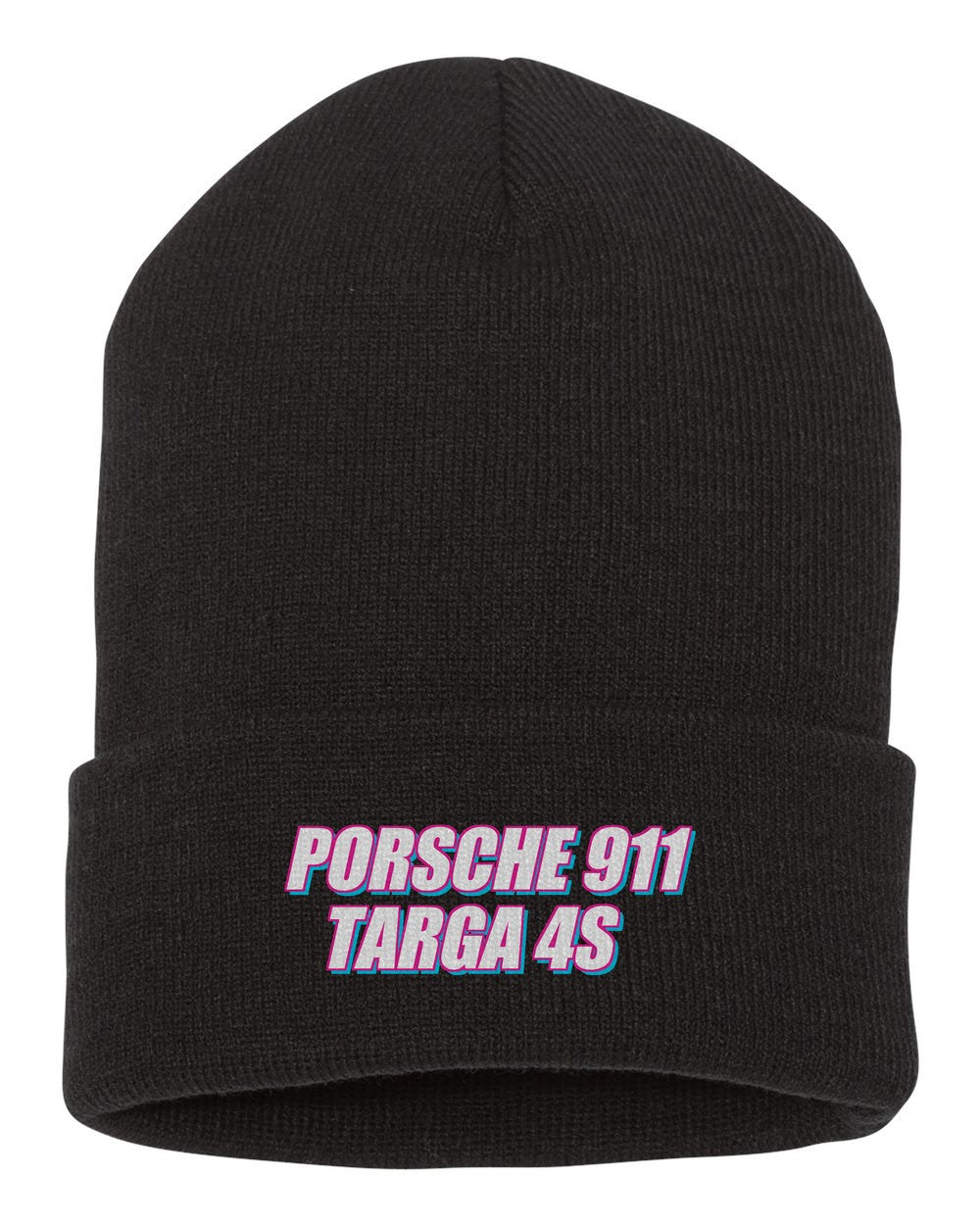 Porsche 911 Targa 4S black beanie front view with car name
