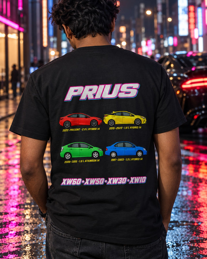 Toyota Prius Evolution Poster Full-Back Graphic Tee T-Shirt Black worn hero