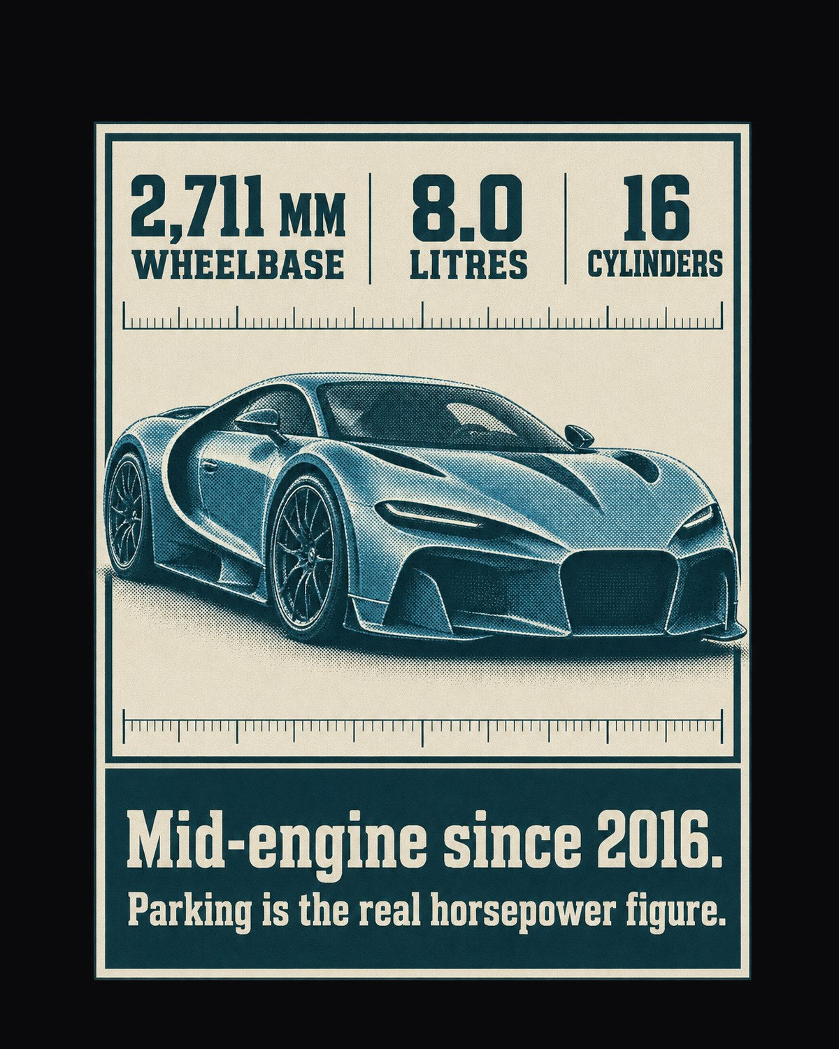Bugatti Chiron Sport Halftone Shirt, 16 Cylinders, 8.0 Litres design only