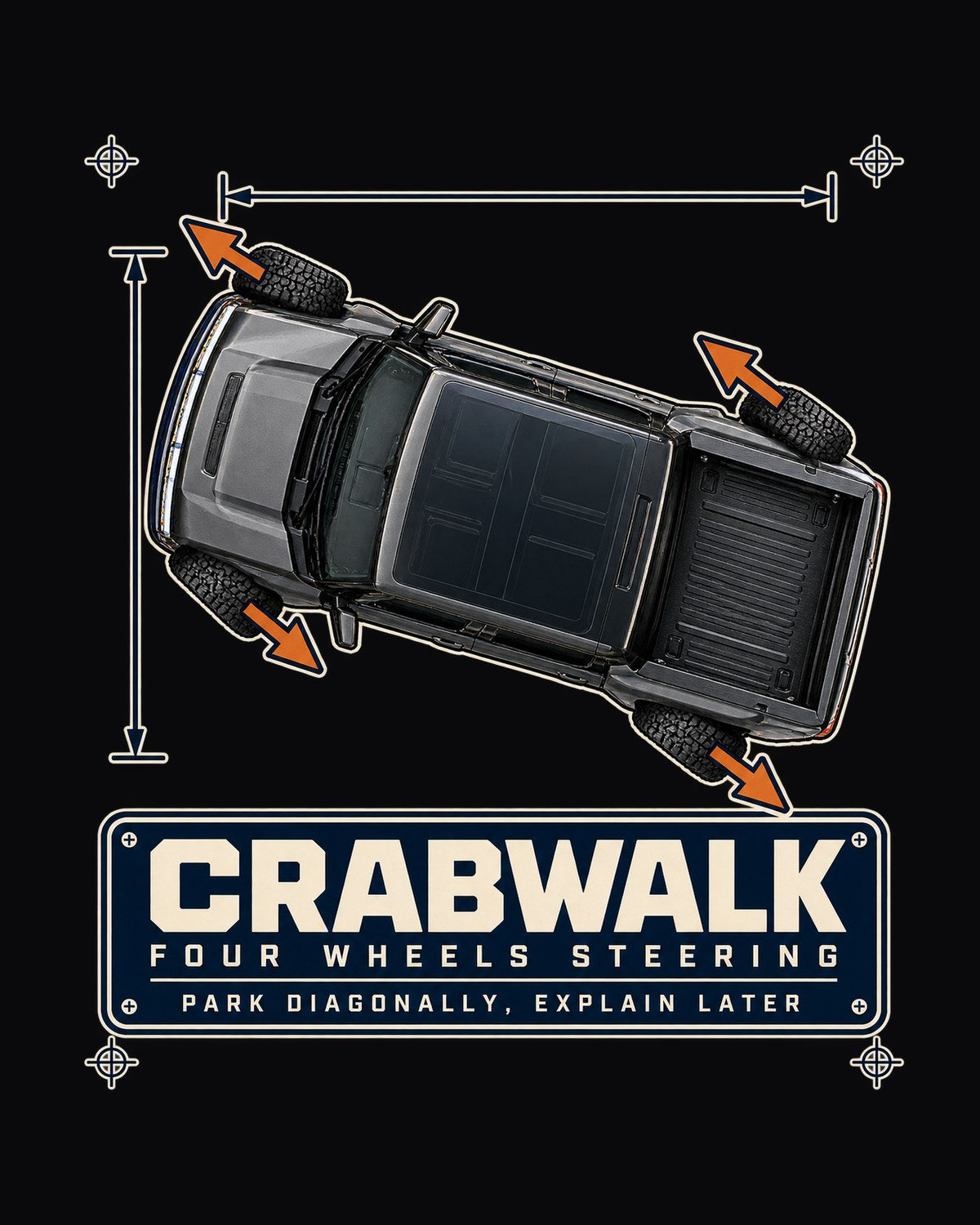 Hummer EV CrabWalk Dimension Blueprint Tee, Top View Print design only