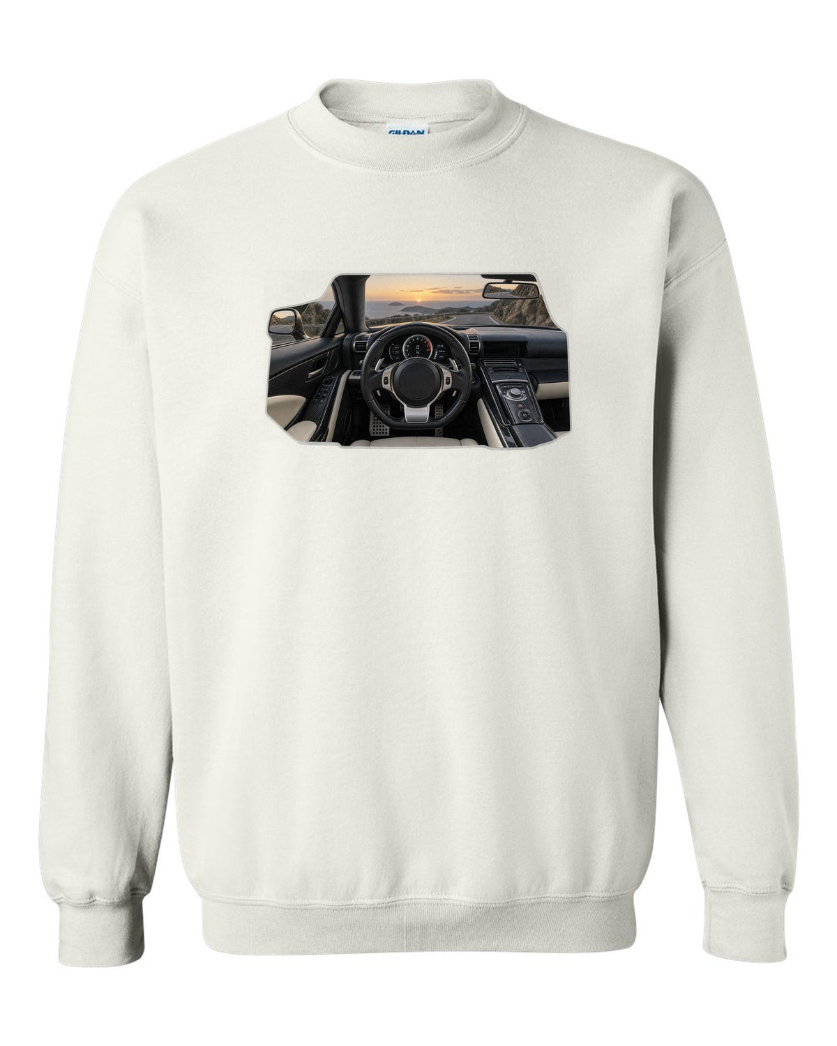 Three-view drawing and spec table of the Lexus LFA Nurburgring Package white crewneck front view with the design