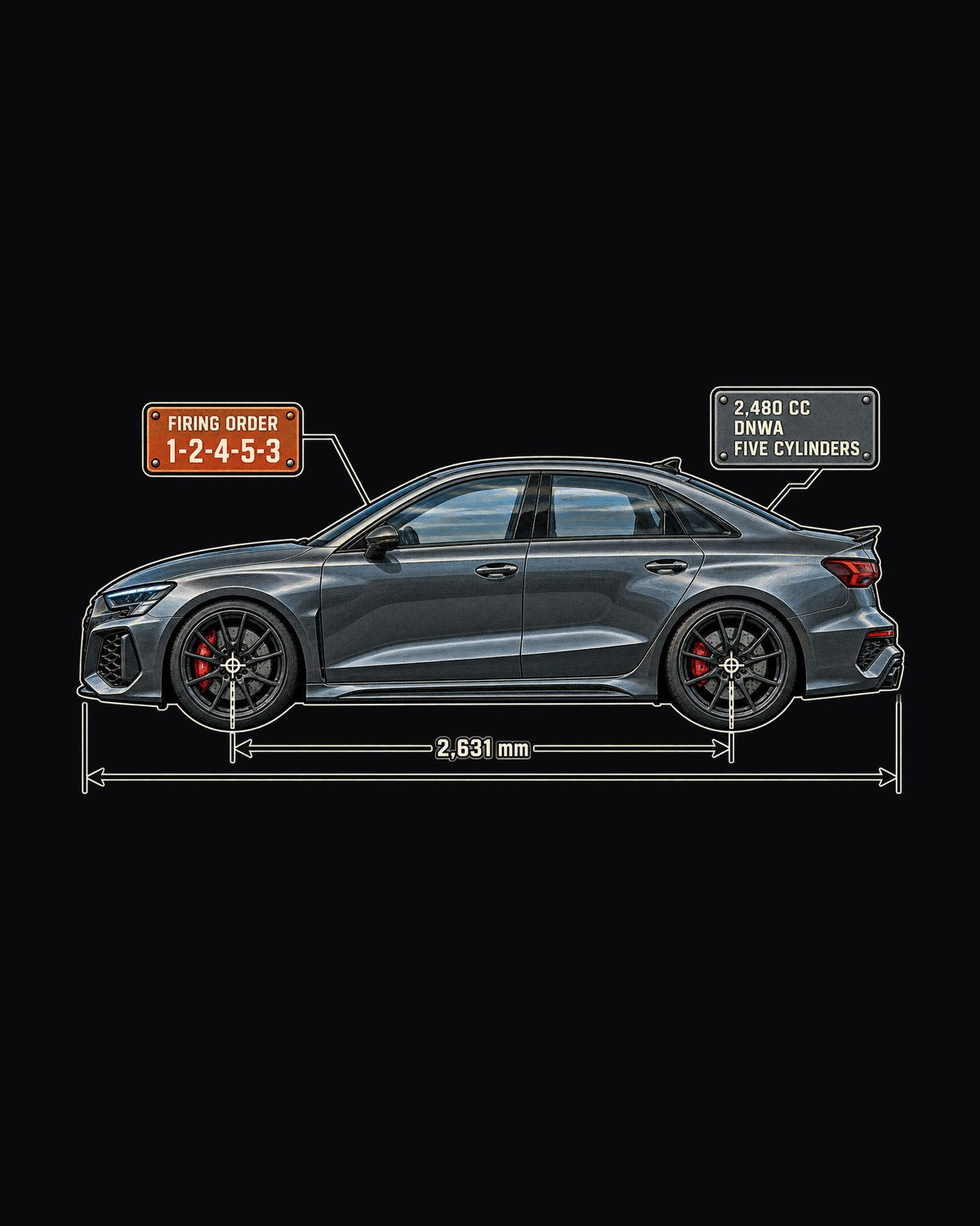 Audi RS3 8Y Five-Cylinder Firing Order Blueprint Shirt design only