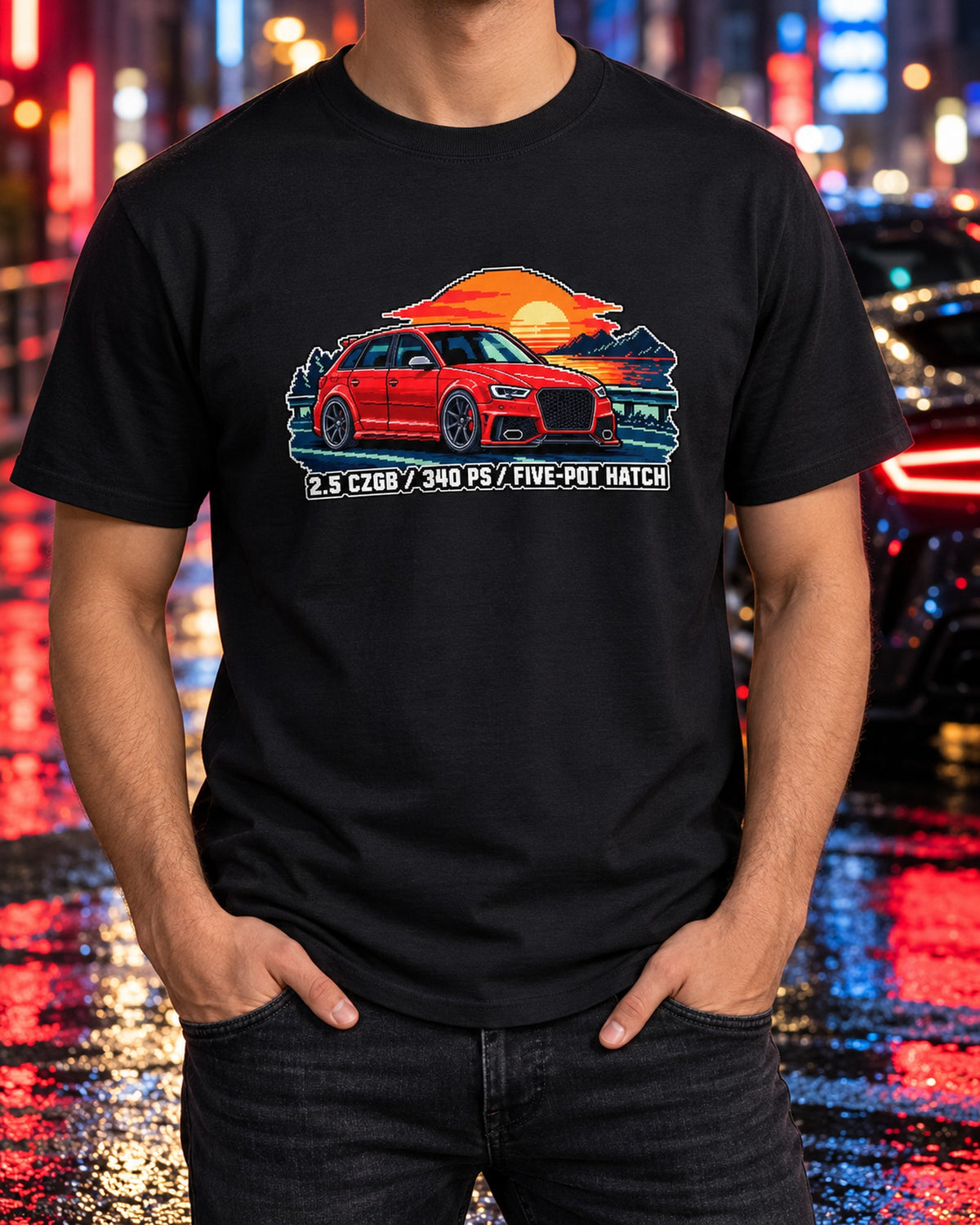 Audi RS3 Sportback 8P 2.5 CZGB 16-Bit Pixel Art Shirt T-Shirt Black worn hero