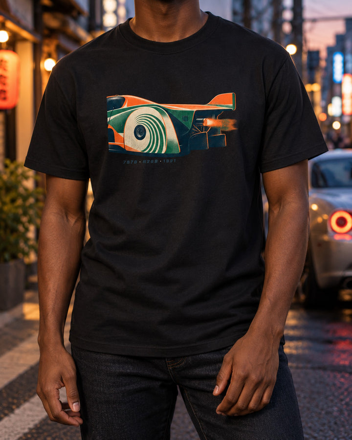 Mazda 787B R26B 1991 Wheel and Exhaust Risograph Shirt T-Shirt Black worn hero