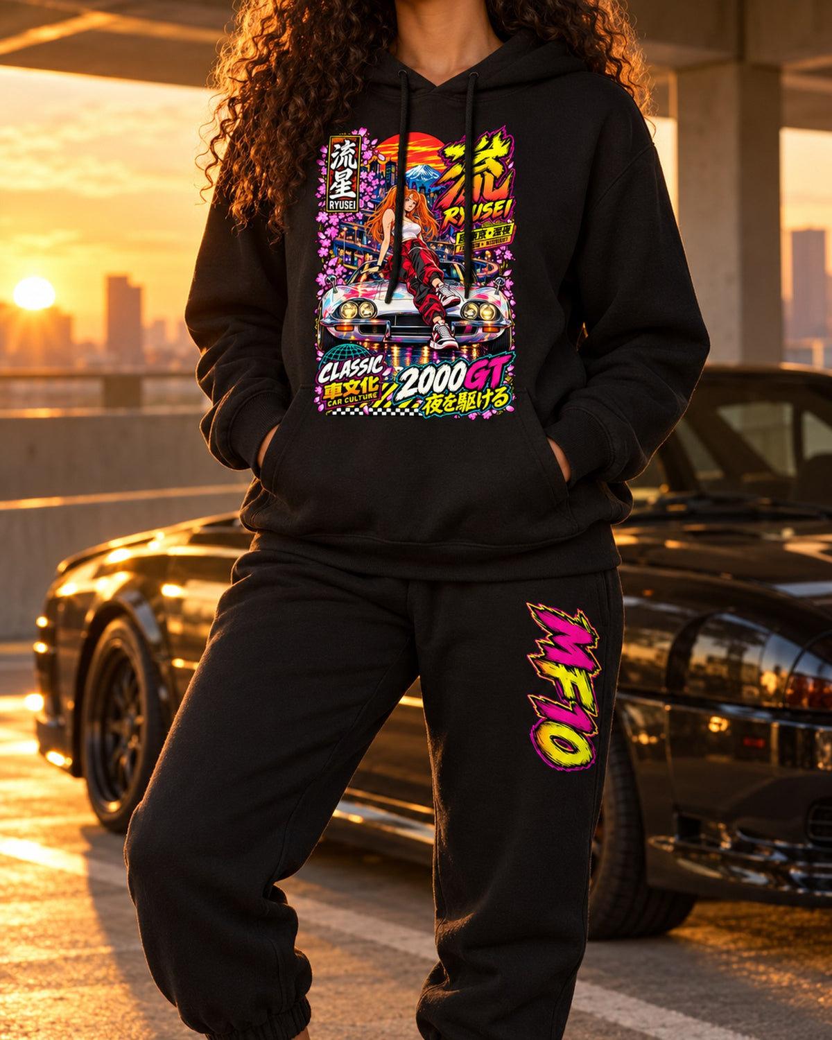 MF10 Ryusei Anime Girl Poster Hoodie + Jogger Set Black worn hero