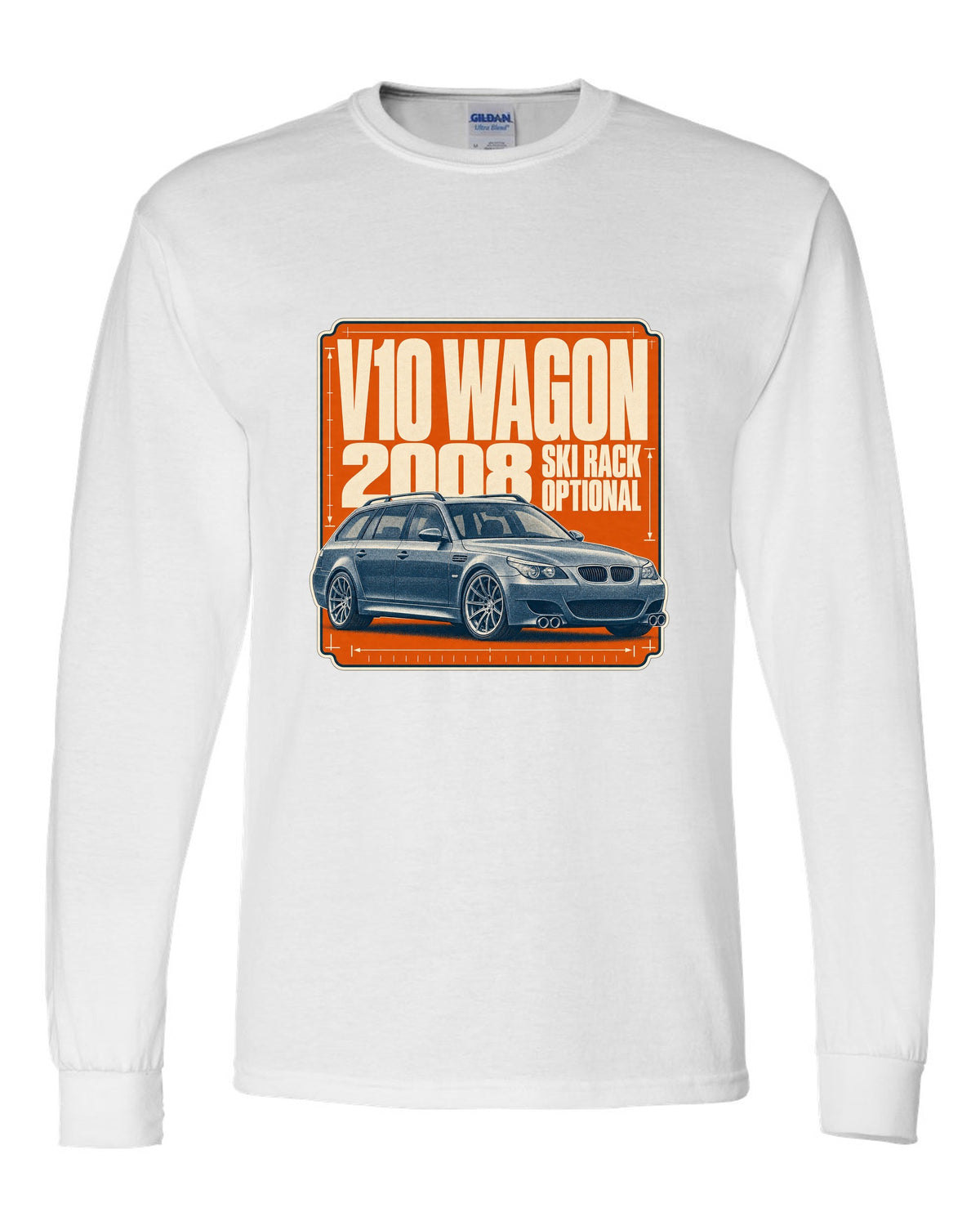 BMW M5 E61 Touring wagon halftone print white long sleeve front view with the design