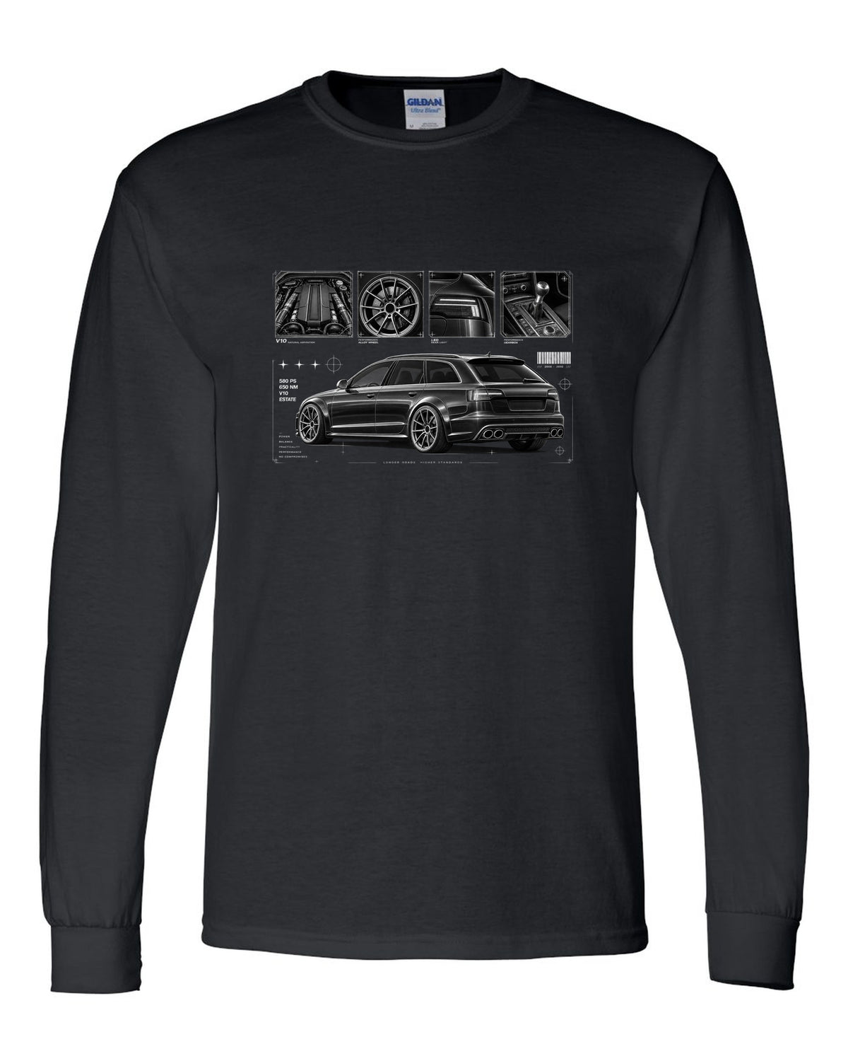 Audi RS6 Avant C6 4F Dossier Panels black long sleeve front view with the design