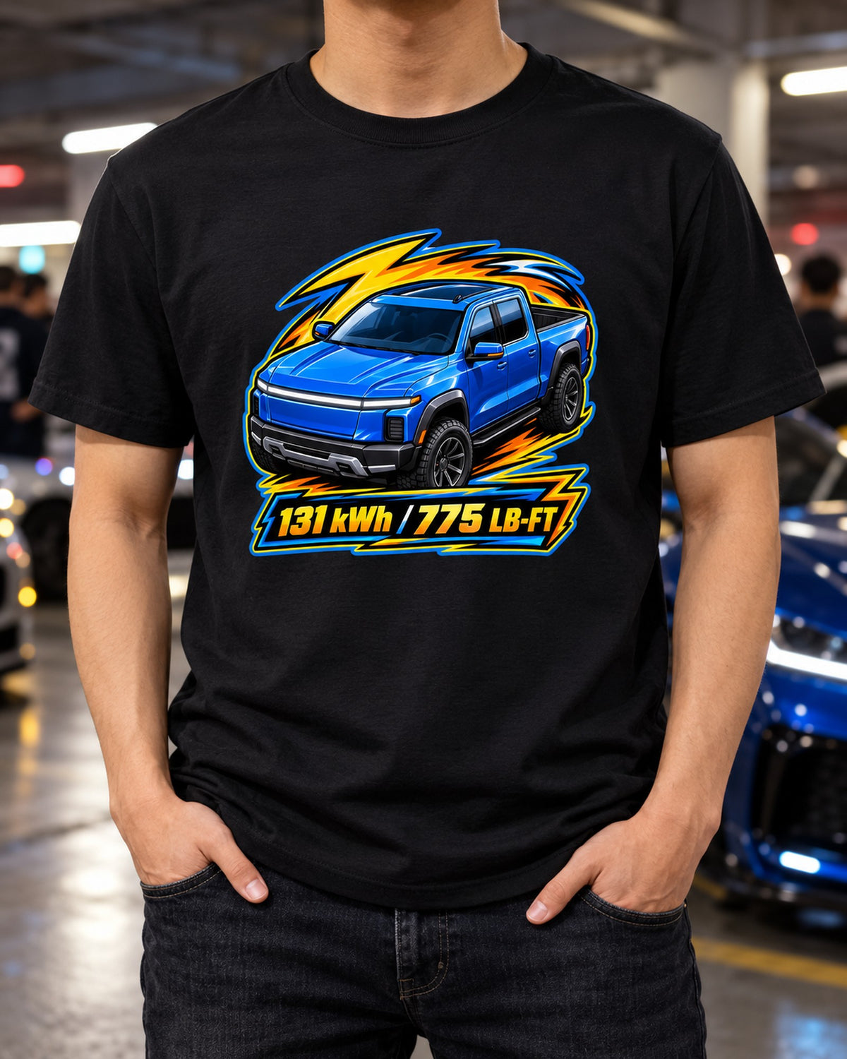 Ford F-150 Lightning EV Toy Card Style print Shirt T-Shirt Black worn hero