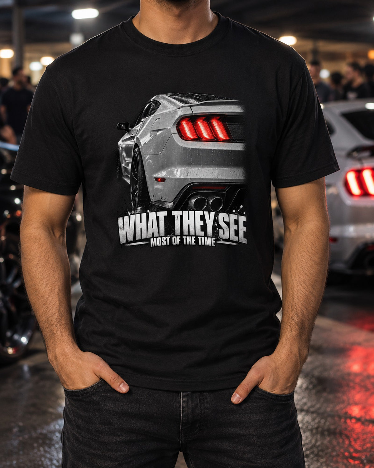 S550 Mustang GT Taillight Macro Tee, What They See T-Shirt Black worn hero