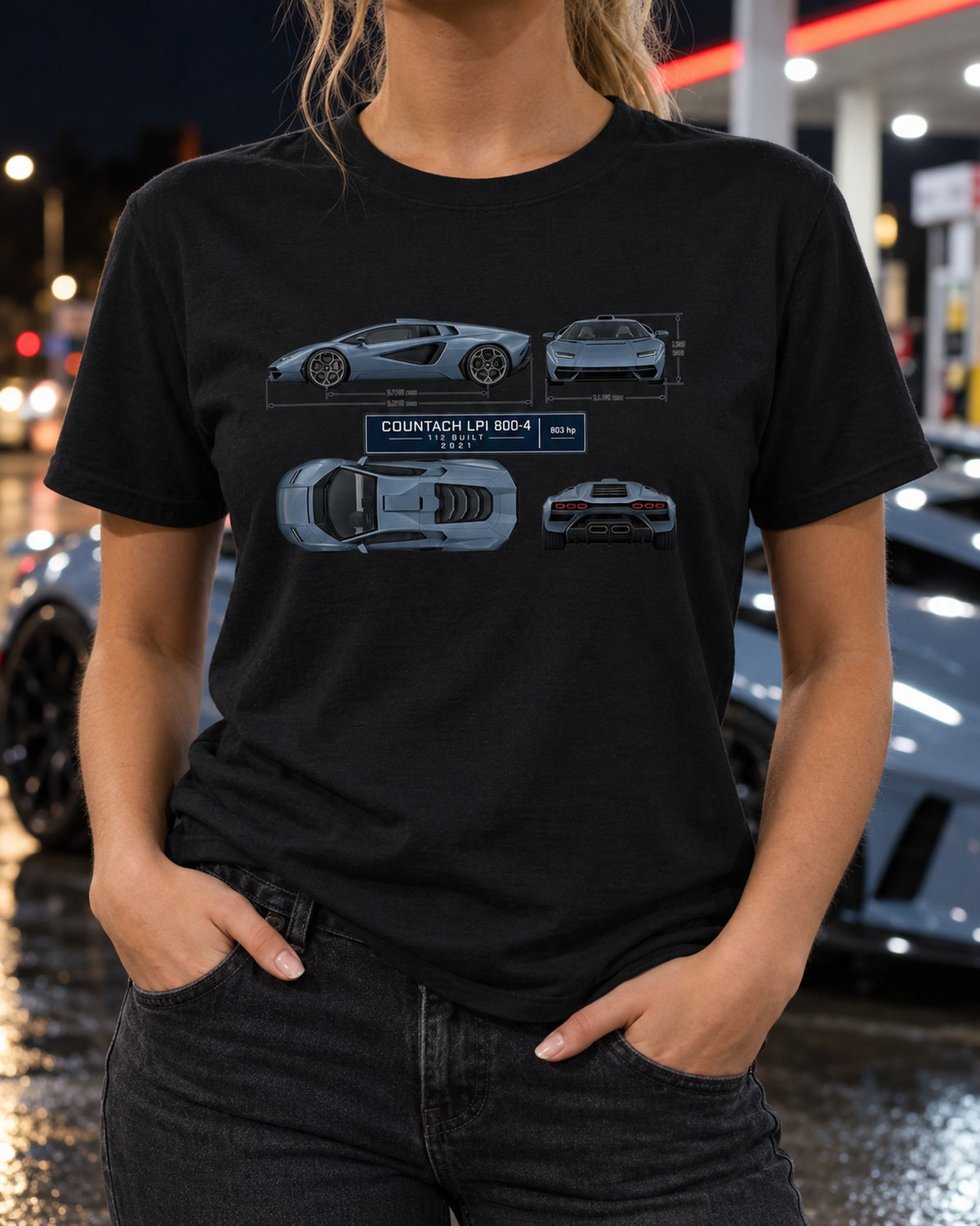 Countach LPI 800-4 Dimension Blueprint Tee, Lamborghini Gift T-Shirt Black worn hero